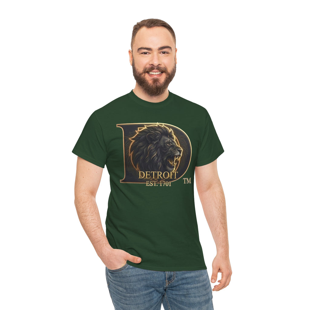 Men's Detroit Pride Lion D T Shirt — Gold Foil Monogram Detroit Lion Graphic(Unisex)