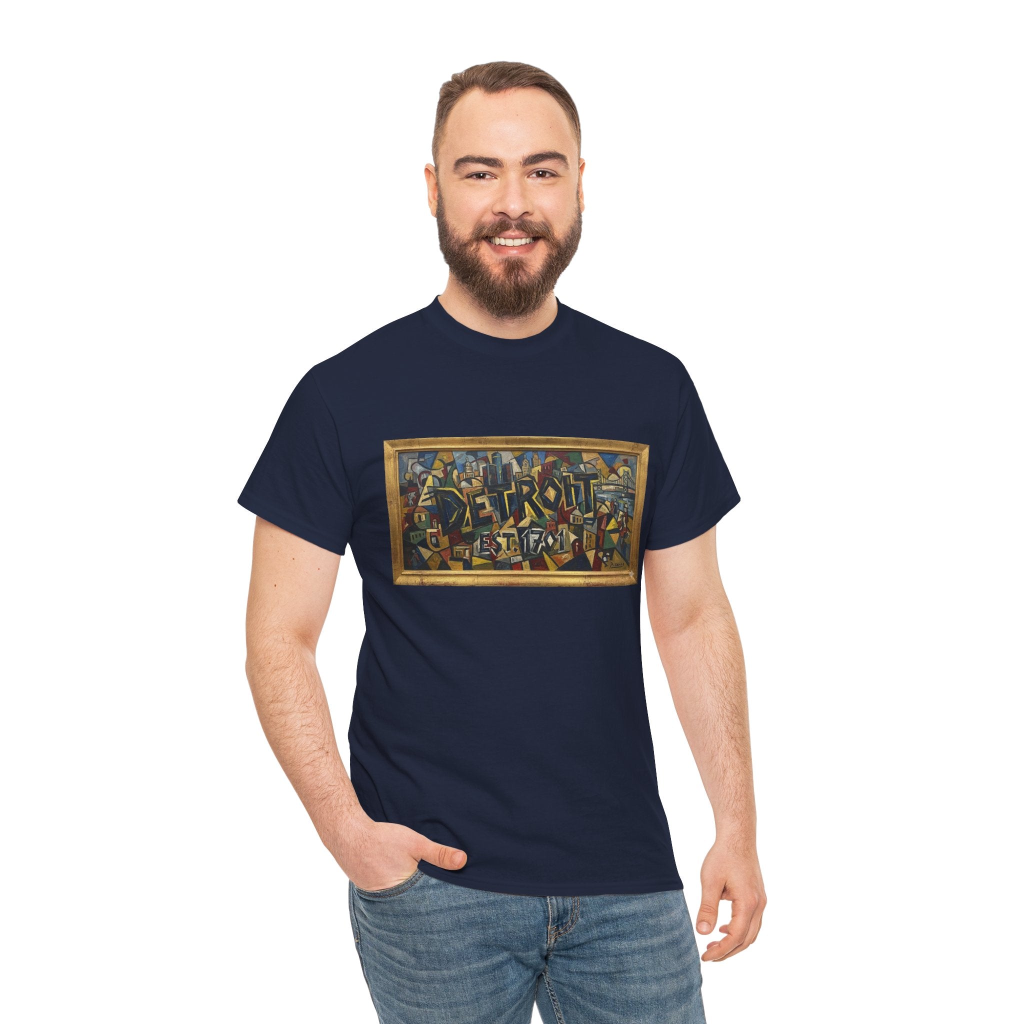Men's Abstract Cubist Art T-Shirt — Framed Modern Painting Graphic(Unisex)