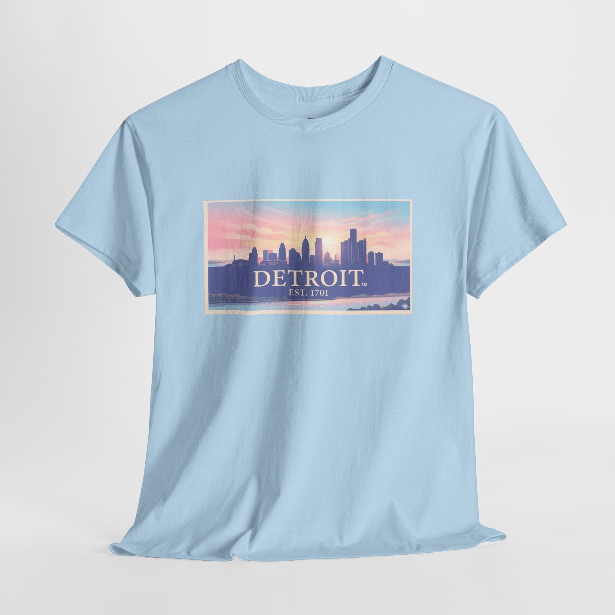 Women's Detroit Skyline T-Shirt – Pastel Sunset Cityscape