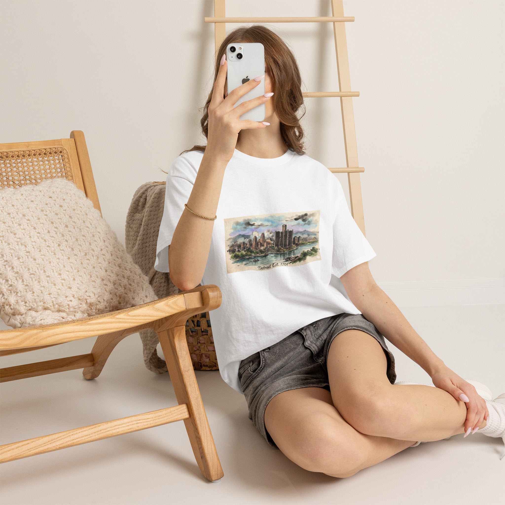 Women's City Skyline Tee — Detroit Est. 1701 Vintage Watercolor Graphic T-Shirt