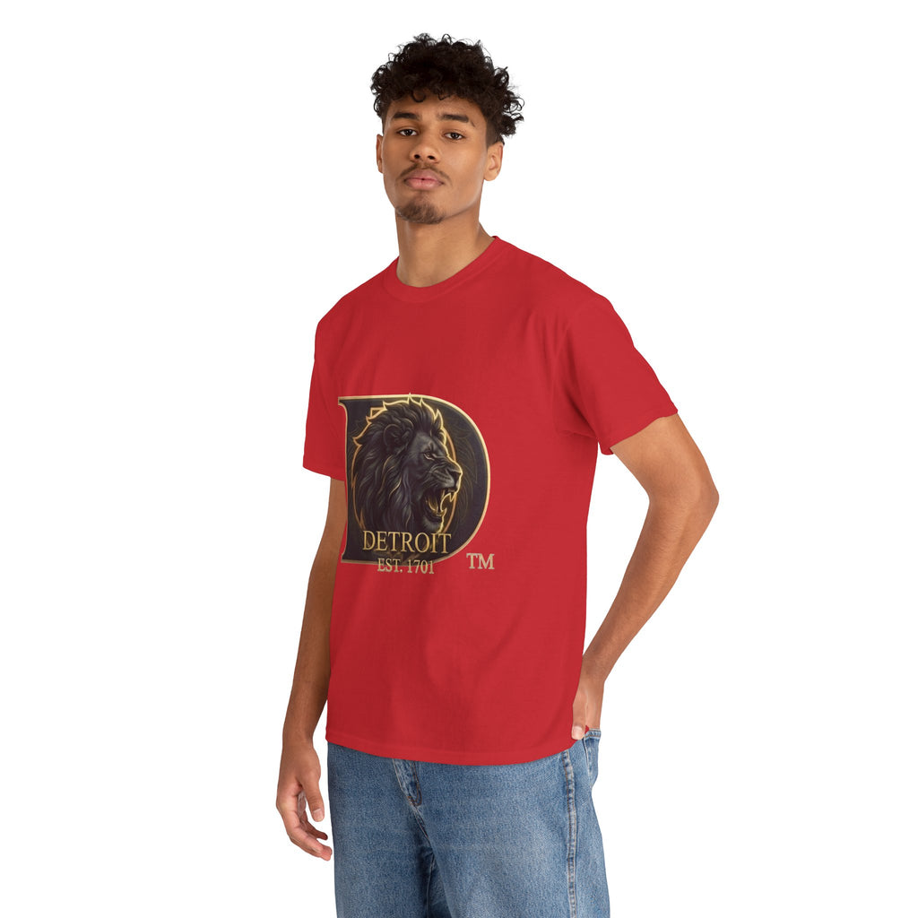 Men's Detroit Pride Lion D T Shirt — Gold Foil Monogram Detroit Lion Graphic(Unisex)