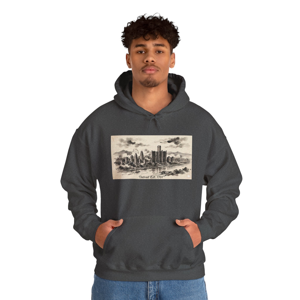 Detroit Pride Vintage Skyline Hoodie — "Detroit, Est. 1701" Pullover | Motor City Roots