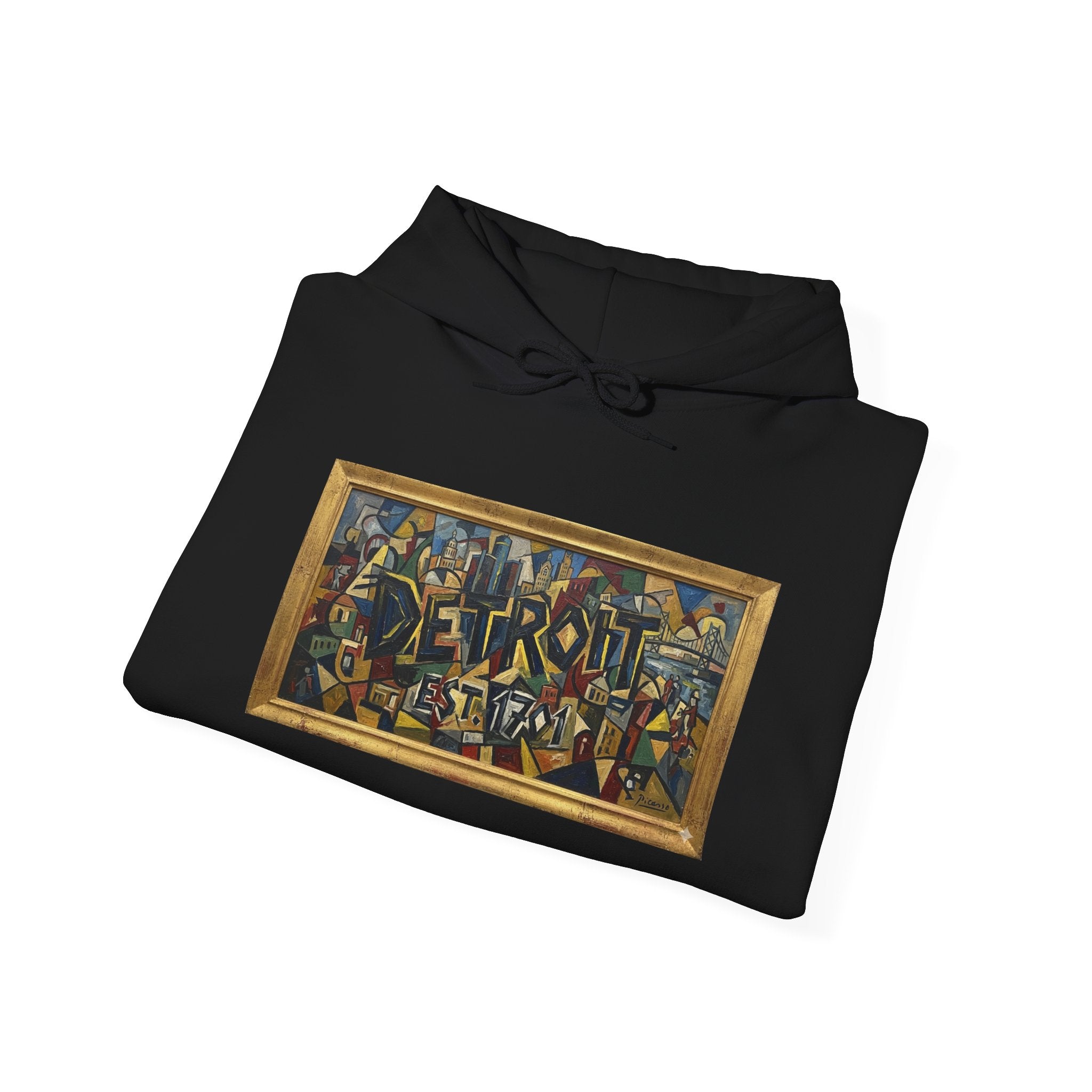 Detroit Abstract Cubist Art Hoodie — Framed Modern Painting Graphic Pullover | Motor City Culture