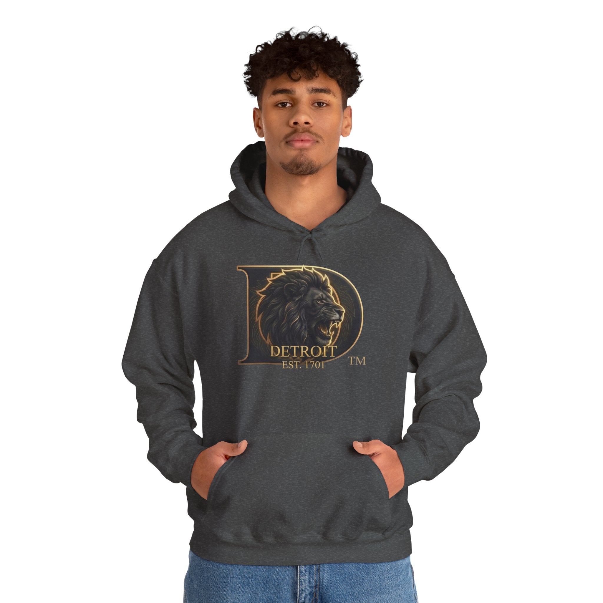 Detroit Pride Lion D Hoodie — Gold Monogram Graphic Pullover | Motor City Heritage