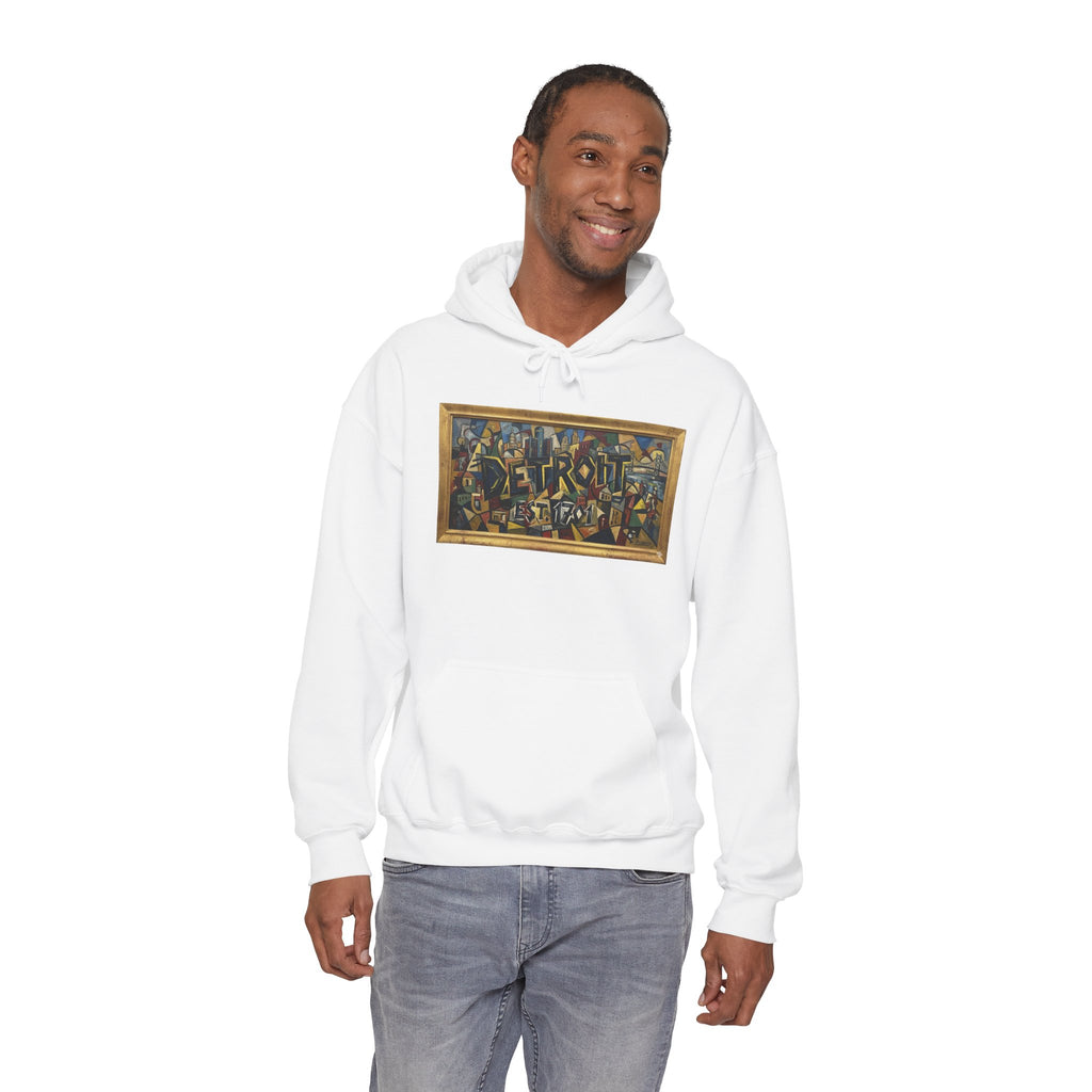 Detroit Abstract Cubist Art Hoodie — Framed Modern Painting Graphic Pullover | Motor City Culture