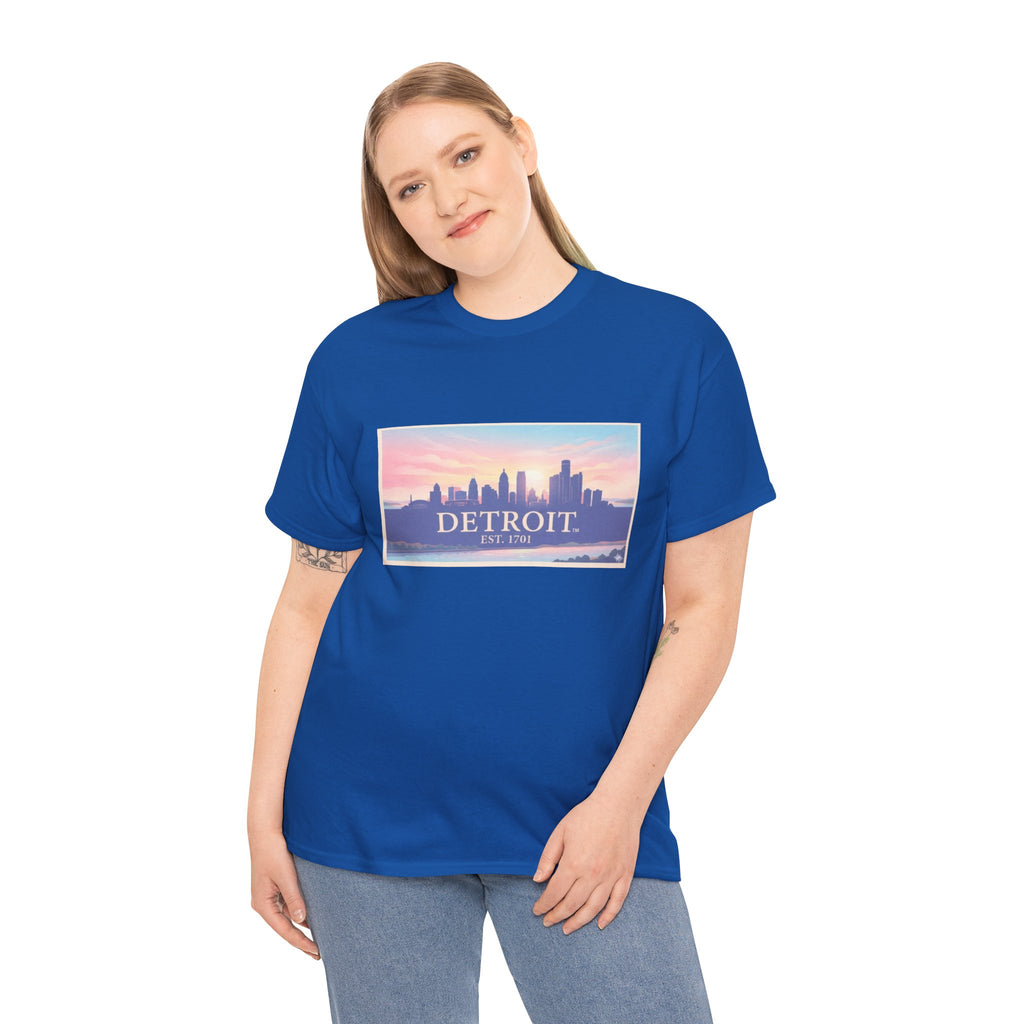 Women's Detroit Skyline T-Shirt – Pastel Sunset Cityscape