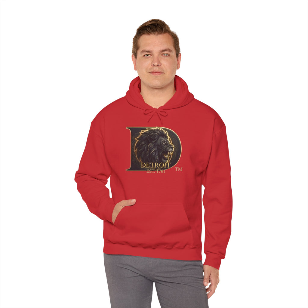 Detroit Pride Lion D Hoodie — Gold Monogram Graphic Pullover | Motor City Heritage