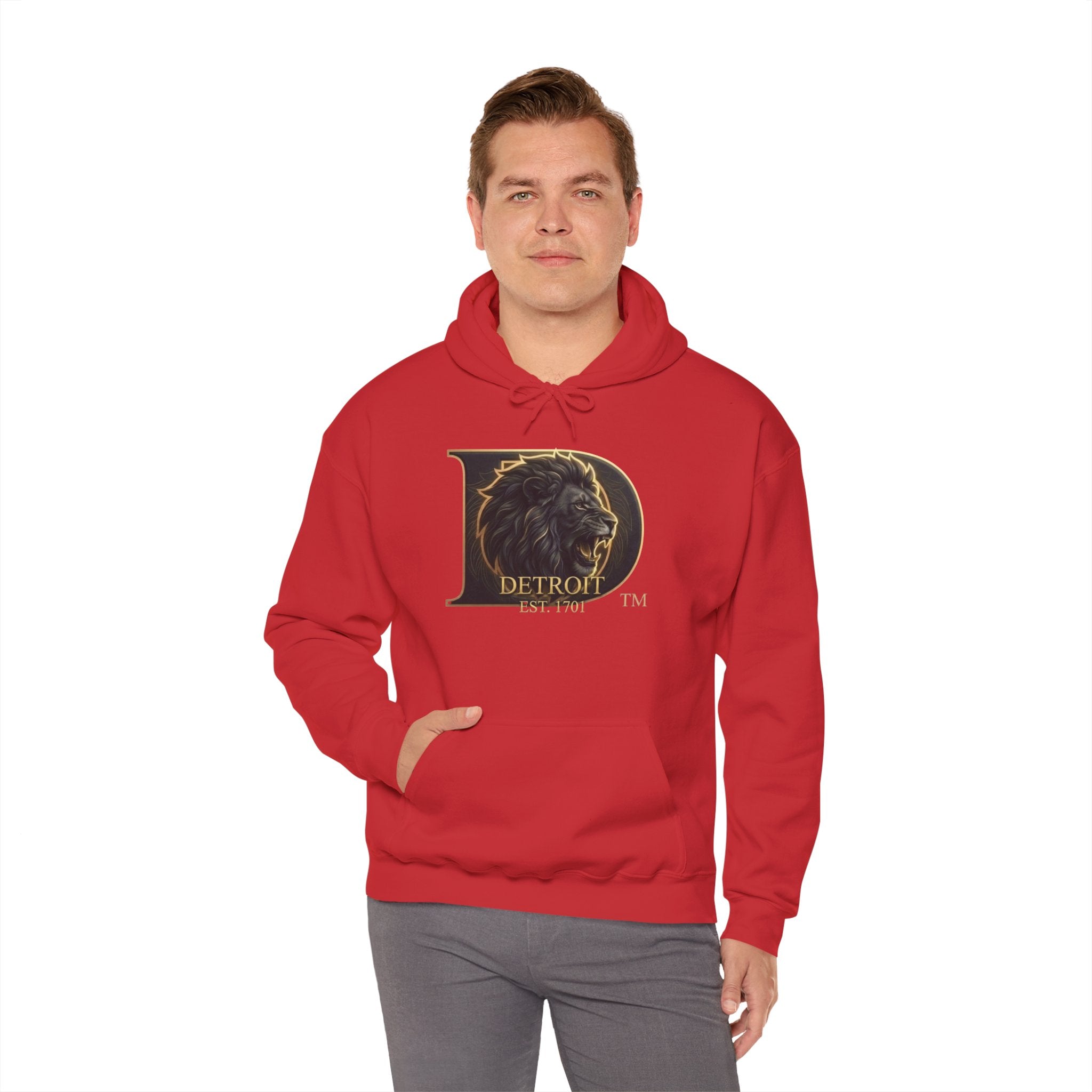 Detroit Pride Lion D Hoodie — Gold Monogram Graphic Pullover | Motor City Heritage