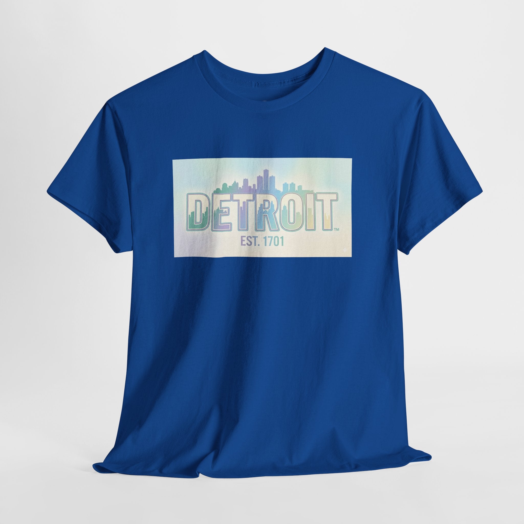 Women's Detroit Skyline T Shirt — Pastel Retro Cityscape "DETROIT Est. 1701"