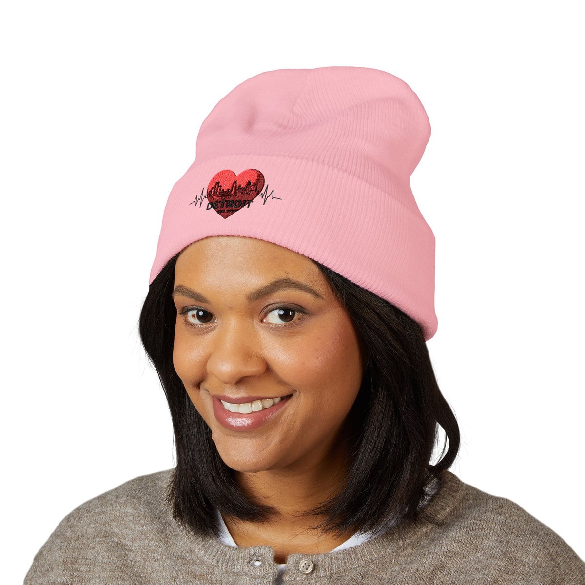 Detroit Heartbeat Beanie — Embroidered Cuffed Knit Hat