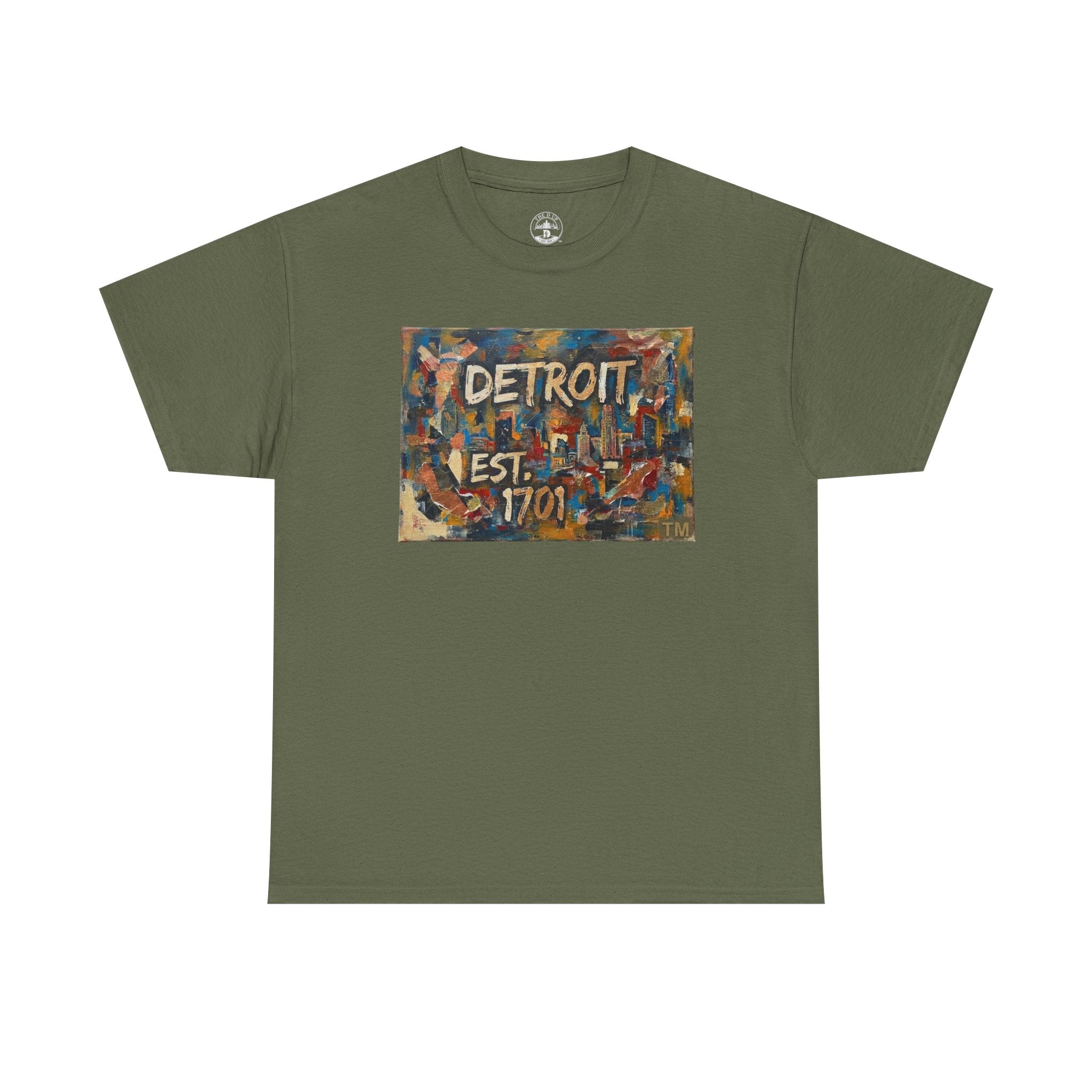Detroit Abstract Painterly Mural T-Shirt — "DETROIT" Graphic Cotton Tee | Motor City Street Art