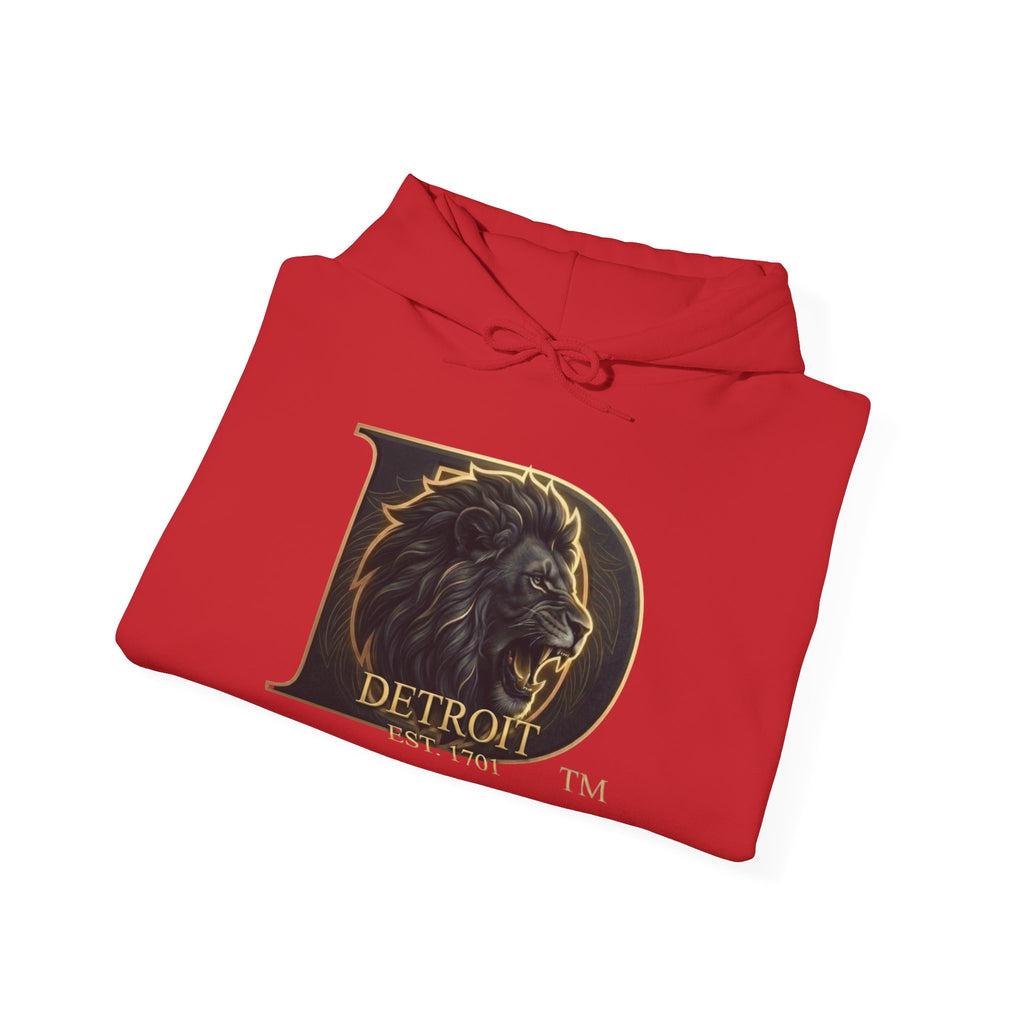 Detroit Pride Lion D Hoodie — Gold Monogram Graphic Pullover | Motor City Heritage