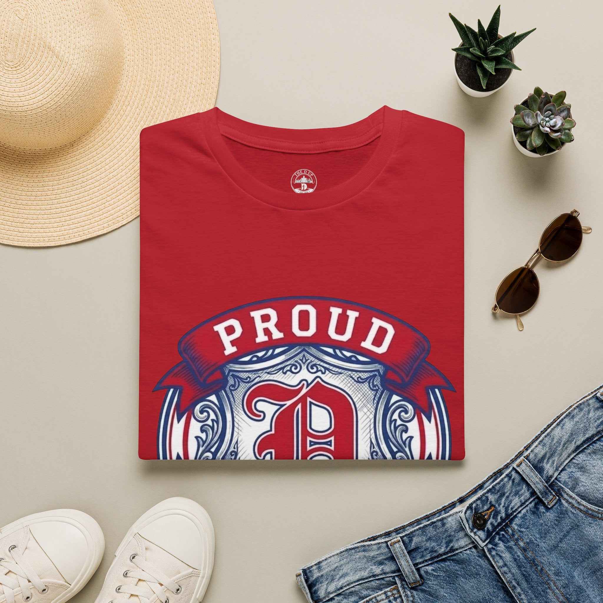 Detroit Pride "PROUD" Vintage Crest T-Shirt — Motor City Hometown Graphic Cotton Tee