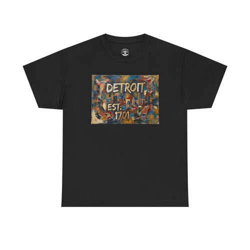 Detroit Abstract Painterly Mural T-Shirt — "DETROIT" Graphic Cotton Tee | Motor City Street Art