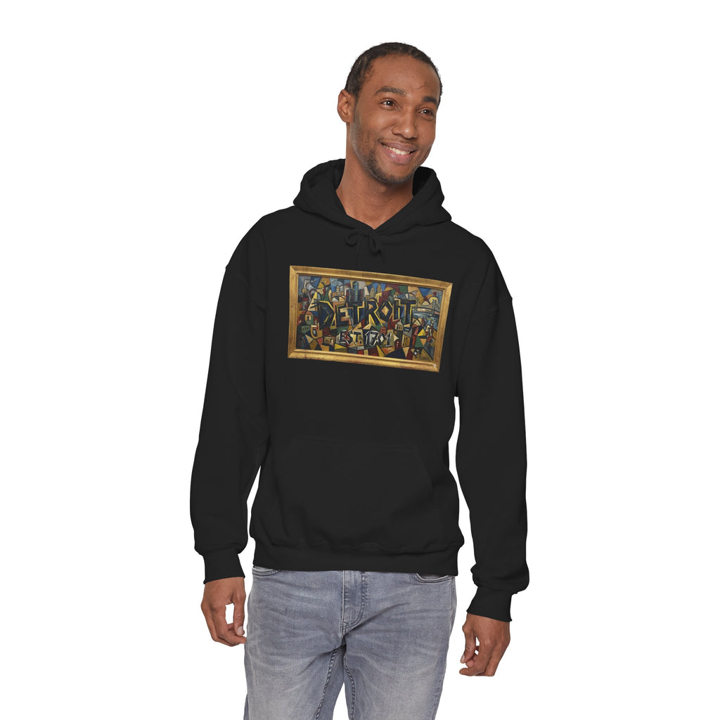 Detroit Abstract Cubist Art Hoodie — Framed Modern Painting Graphic Pullover | Motor City Culture