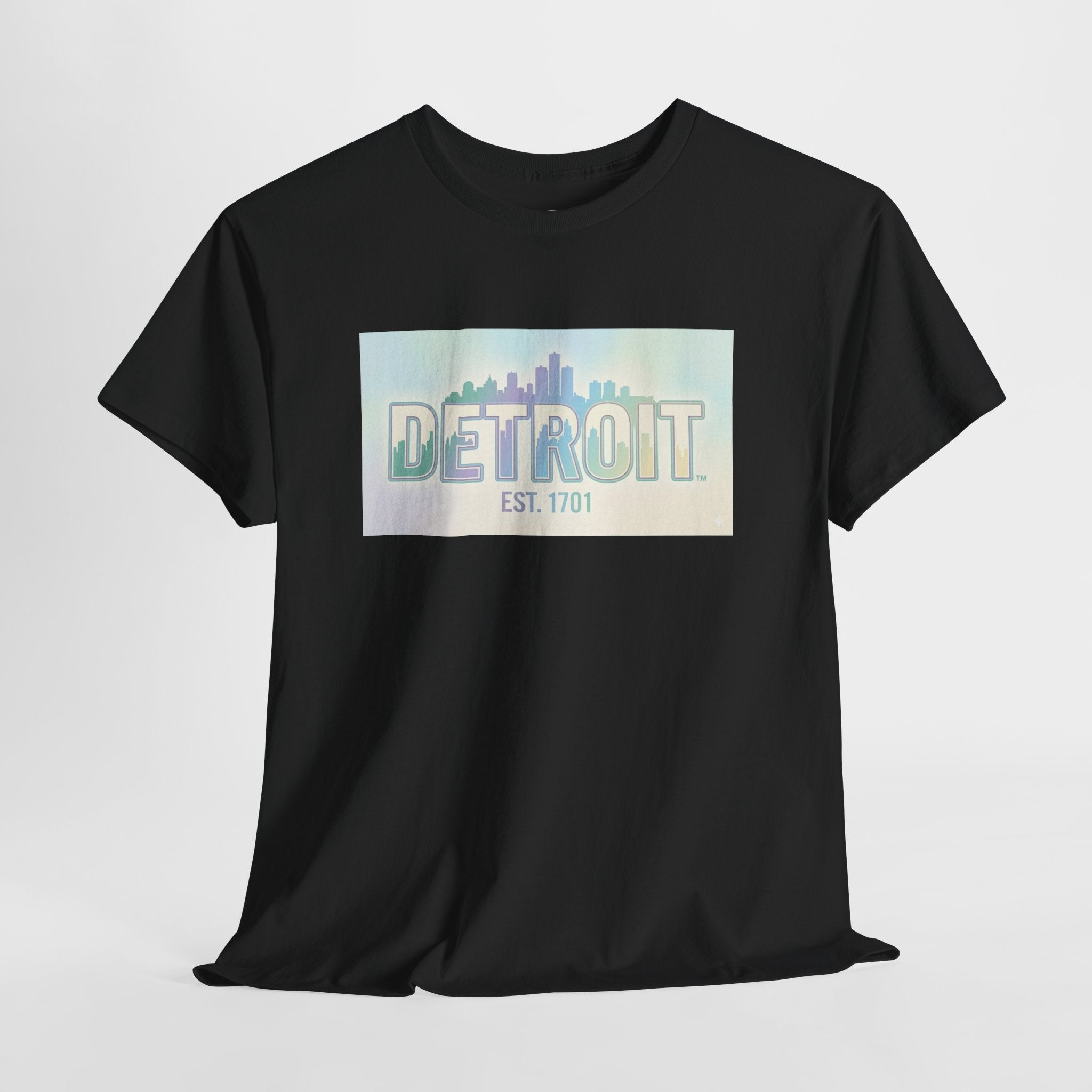 Women's Detroit Skyline T Shirt — Pastel Retro Cityscape "DETROIT Est. 1701"