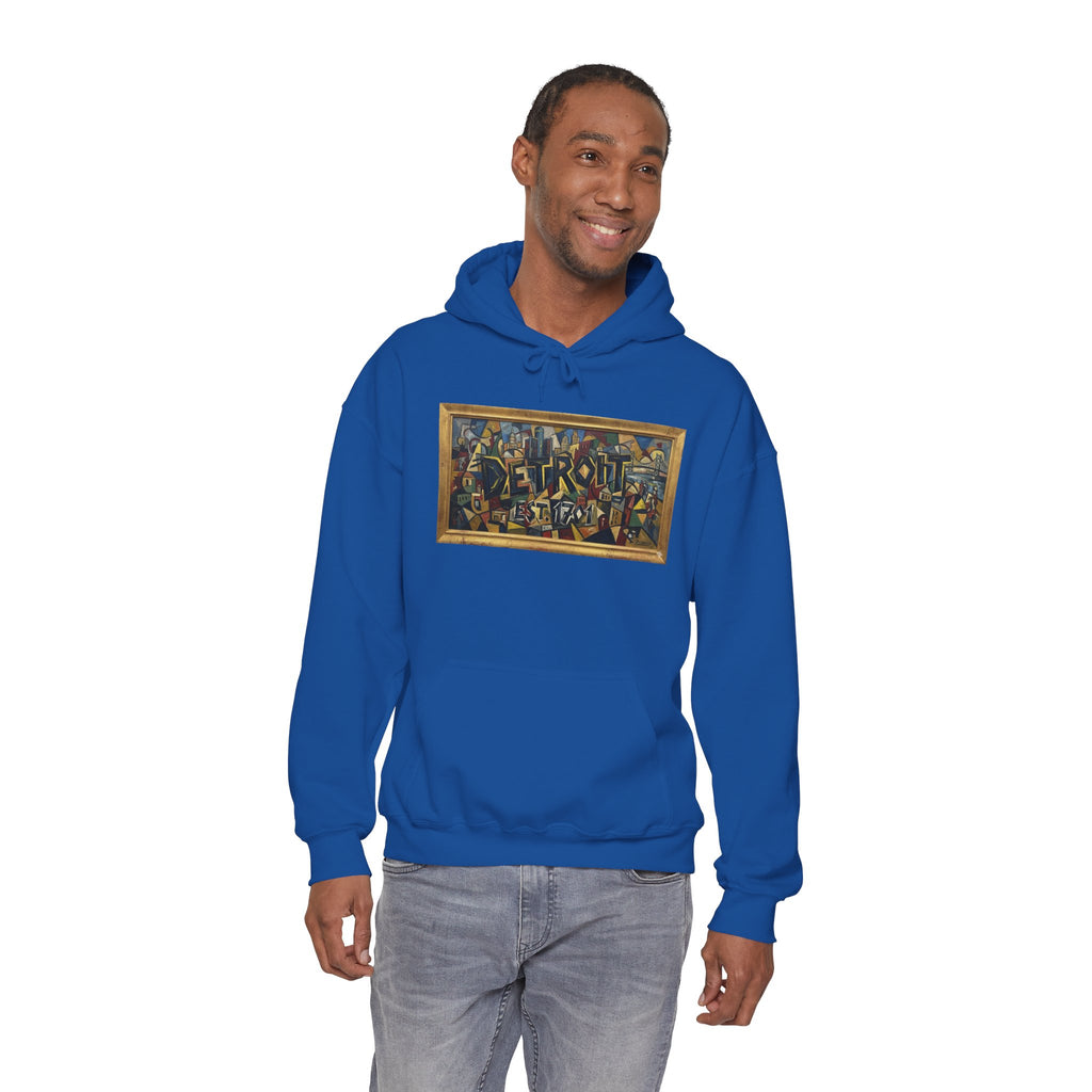 Detroit Abstract Cubist Art Hoodie — Framed Modern Painting Graphic Pullover | Motor City Culture