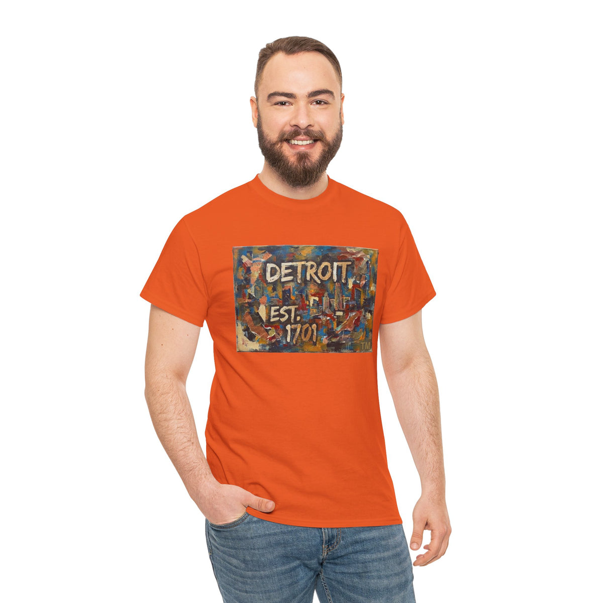 Detroit Abstract Painterly Mural T-Shirt — "DETROIT" Graphic Cotton Tee | Motor City Street Art