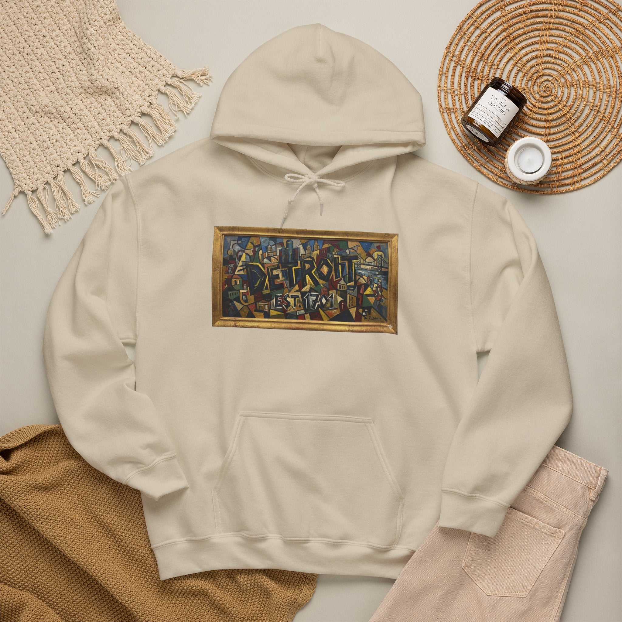 Detroit Abstract Cubist Art Hoodie — Framed Modern Painting Graphic Pullover | Motor City Culture