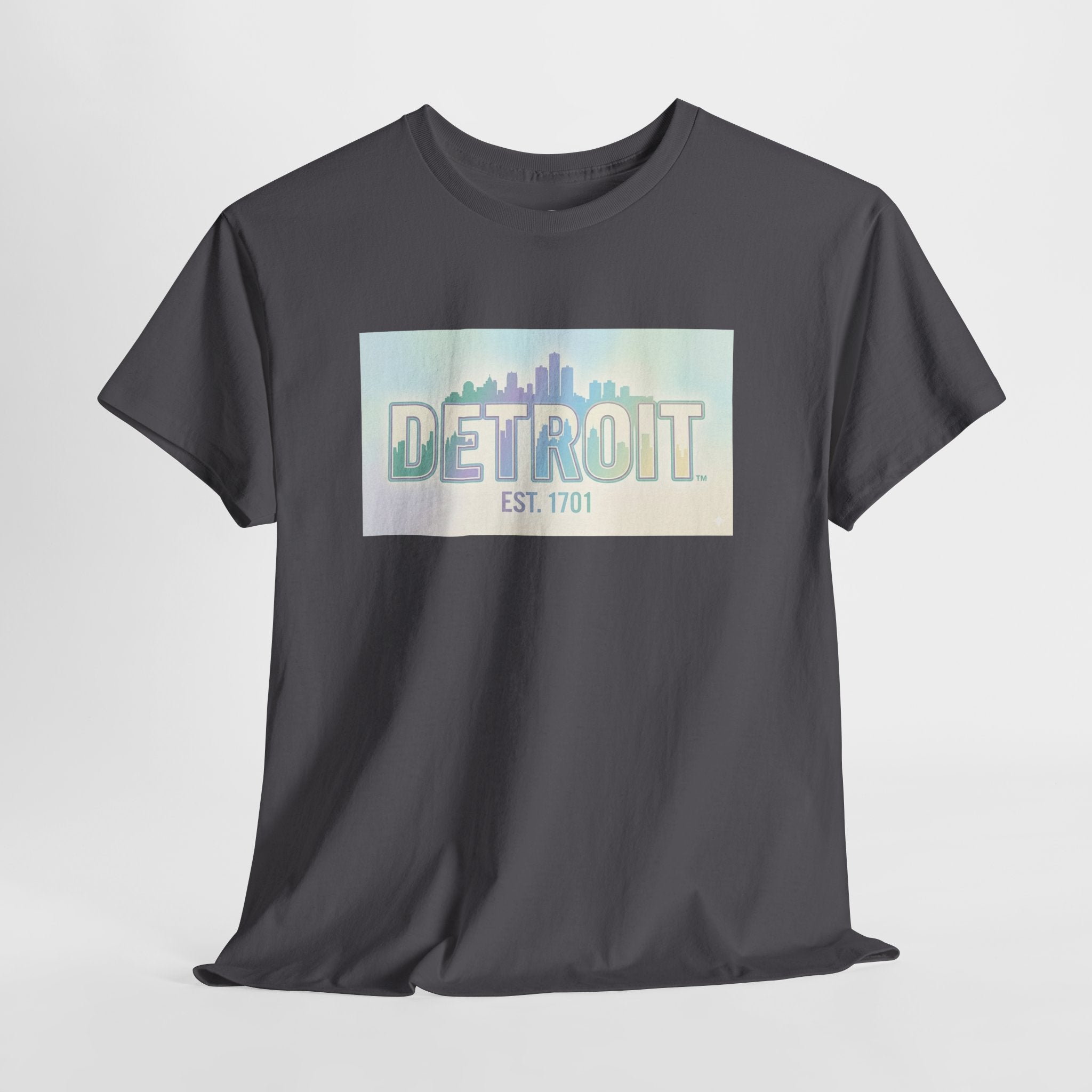 Women's Detroit Skyline T Shirt — Pastel Retro Cityscape "DETROIT Est. 1701"