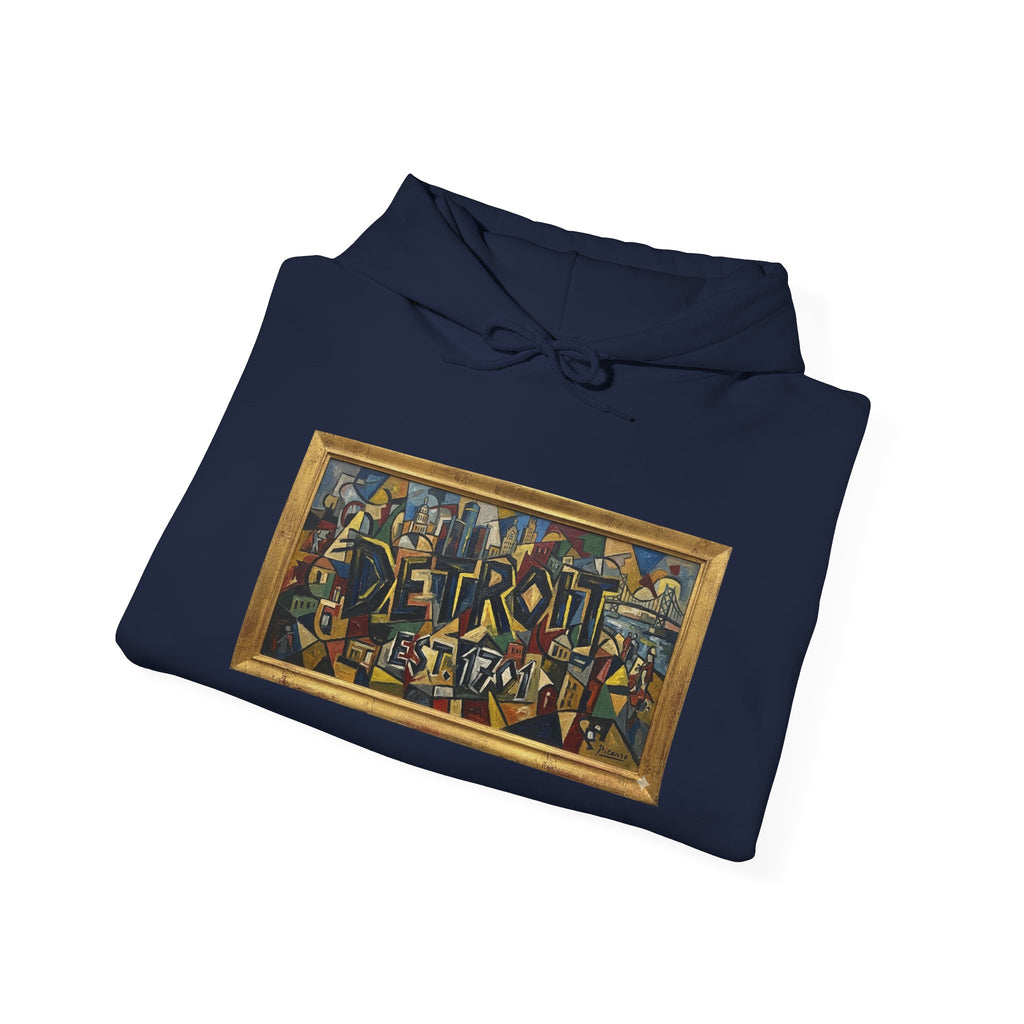 Detroit Abstract Cubist Art Hoodie — Framed Modern Painting Graphic Pullover | Motor City Culture