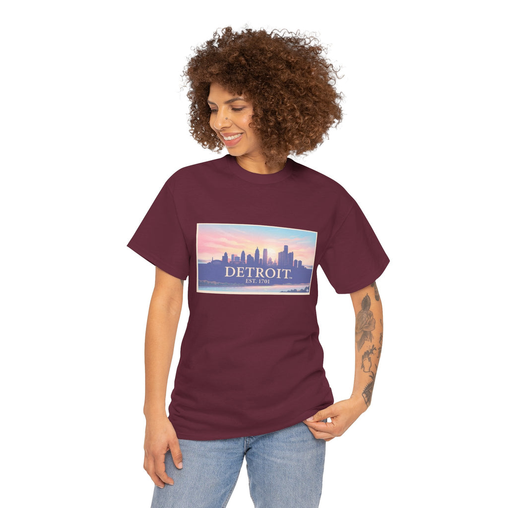 Women's Detroit Skyline T-Shirt – Pastel Sunset Cityscape