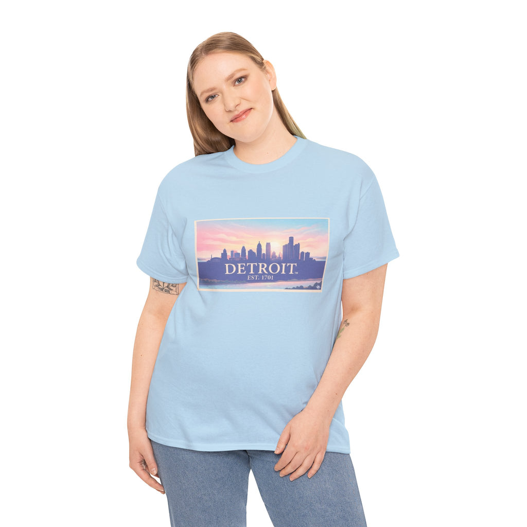 Women's Detroit Skyline T-Shirt – Pastel Sunset Cityscape