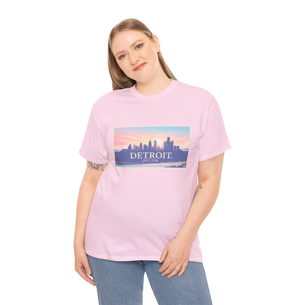Women's Detroit Skyline T-Shirt – Pastel Sunset Cityscape