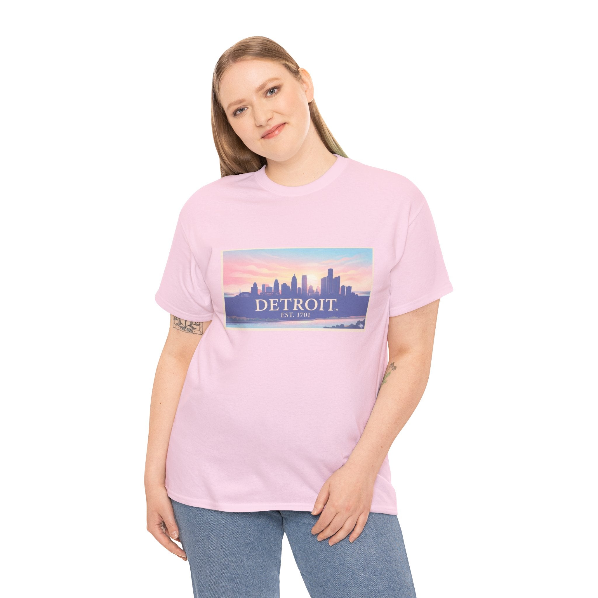 Women's Detroit Skyline T-Shirt – Pastel Sunset Cityscape