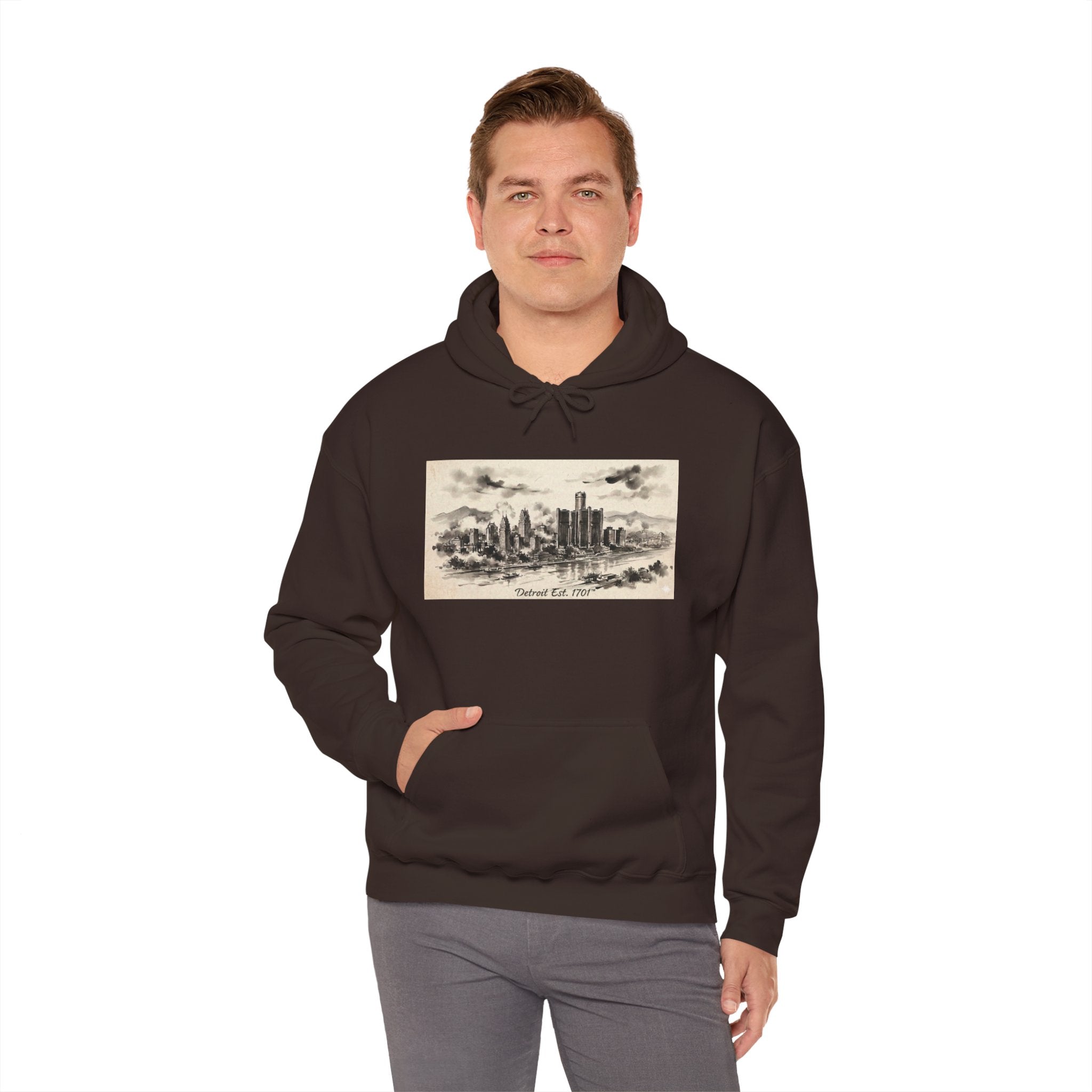 Detroit Pride Vintage Skyline Hoodie — "Detroit, Est. 1701" Pullover | Motor City Roots