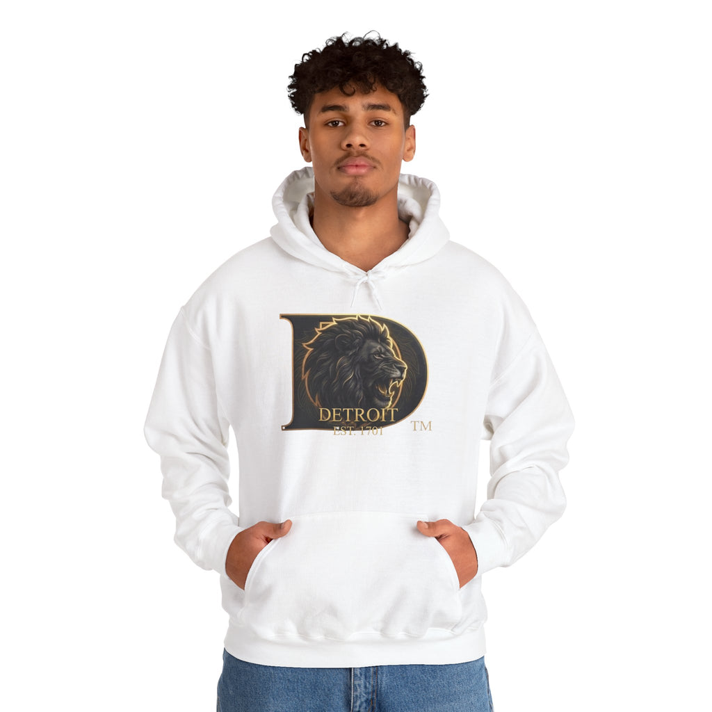 Detroit Pride Lion D Hoodie — Gold Monogram Graphic Pullover | Motor City Heritage