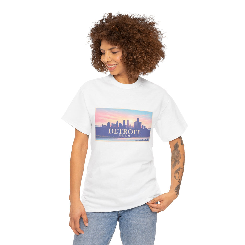 Women's Detroit Skyline T-Shirt – Pastel Sunset Cityscape