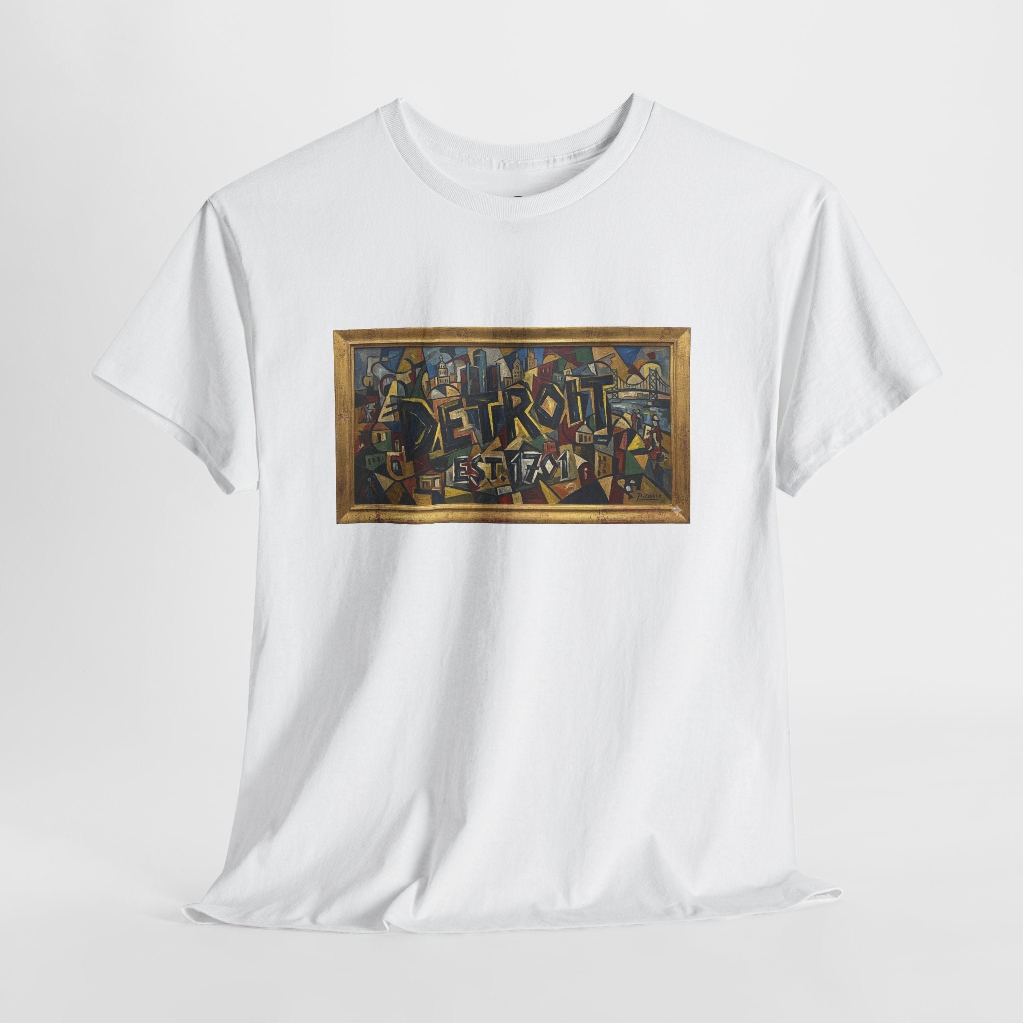 Men's Abstract Cubist Art T-Shirt — Framed Modern Painting Graphic(Unisex)