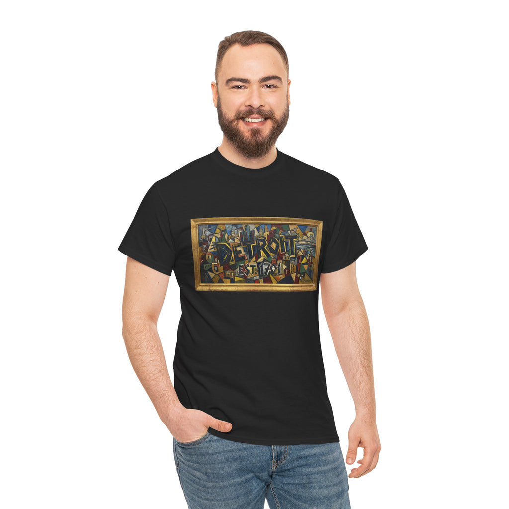 Men's Abstract Cubist Art T-Shirt — Framed Modern Painting Graphic(Unisex)