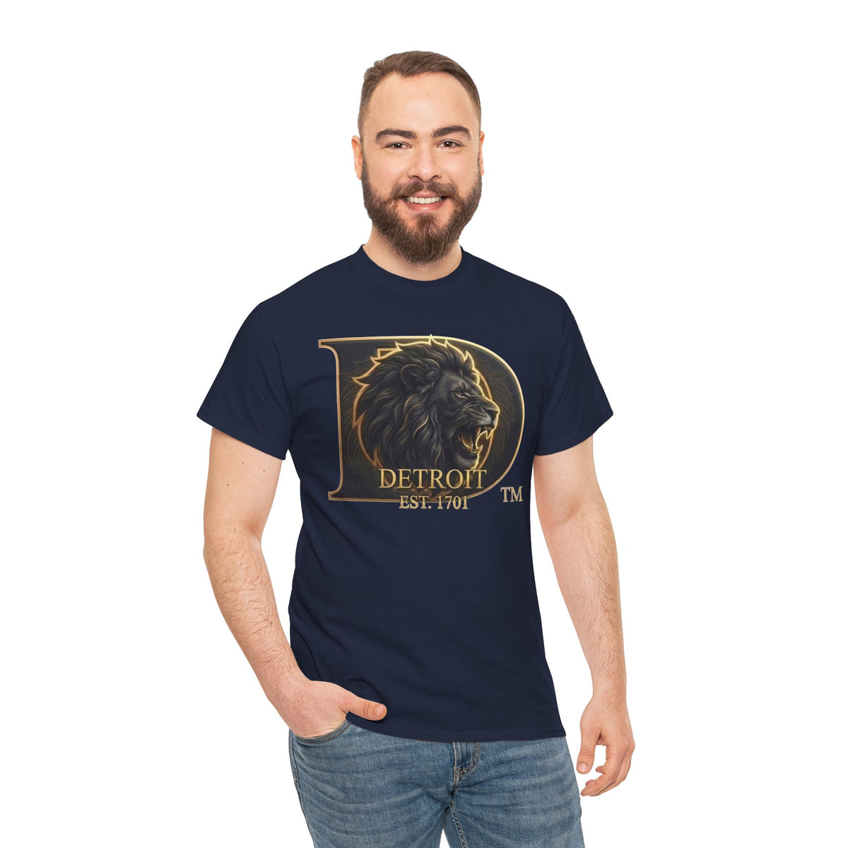 Men's Detroit Pride Lion D T Shirt — Gold Foil Monogram Detroit Lion Graphic(Unisex)