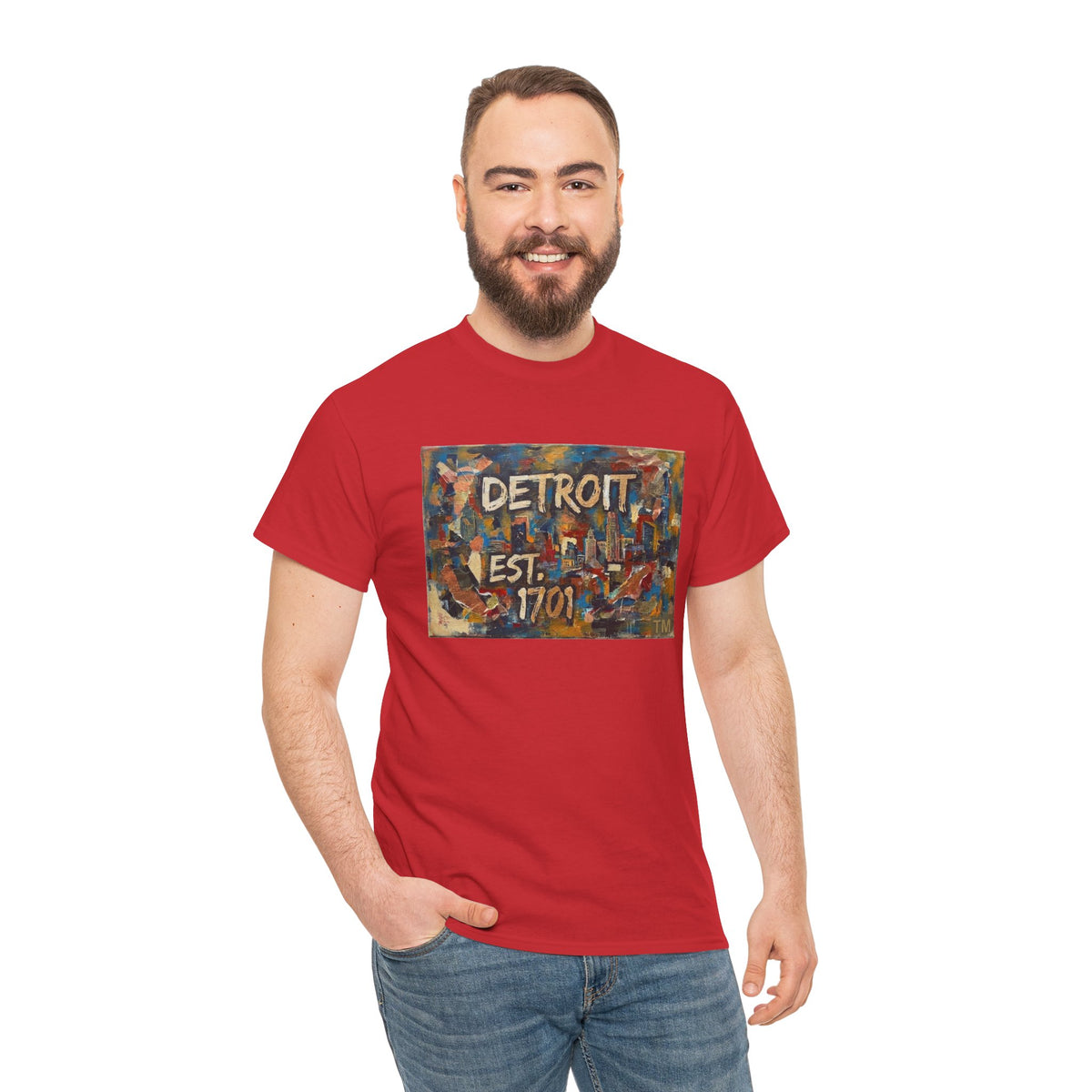 Detroit Abstract Painterly Mural T-Shirt — "DETROIT" Graphic Cotton Tee | Motor City Street Art