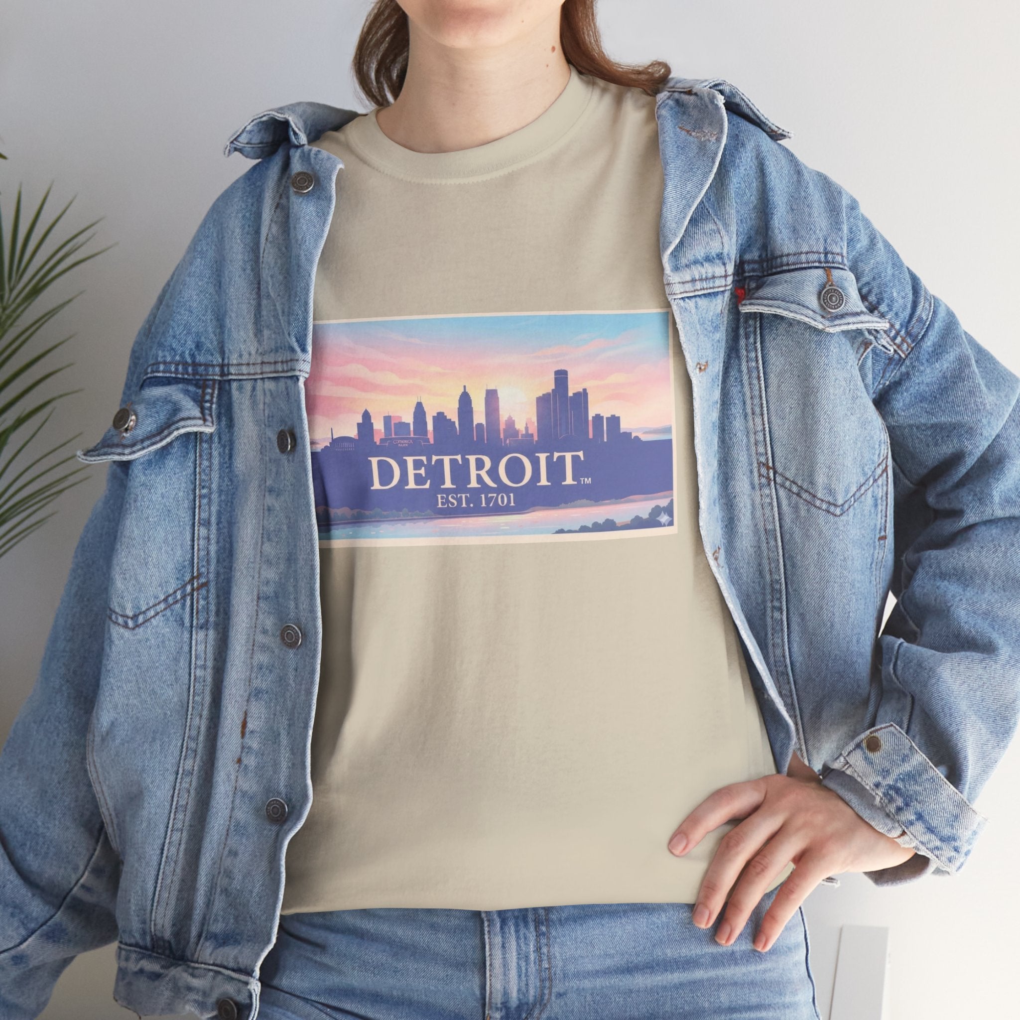Women's Detroit Skyline T-Shirt – Pastel Sunset Cityscape