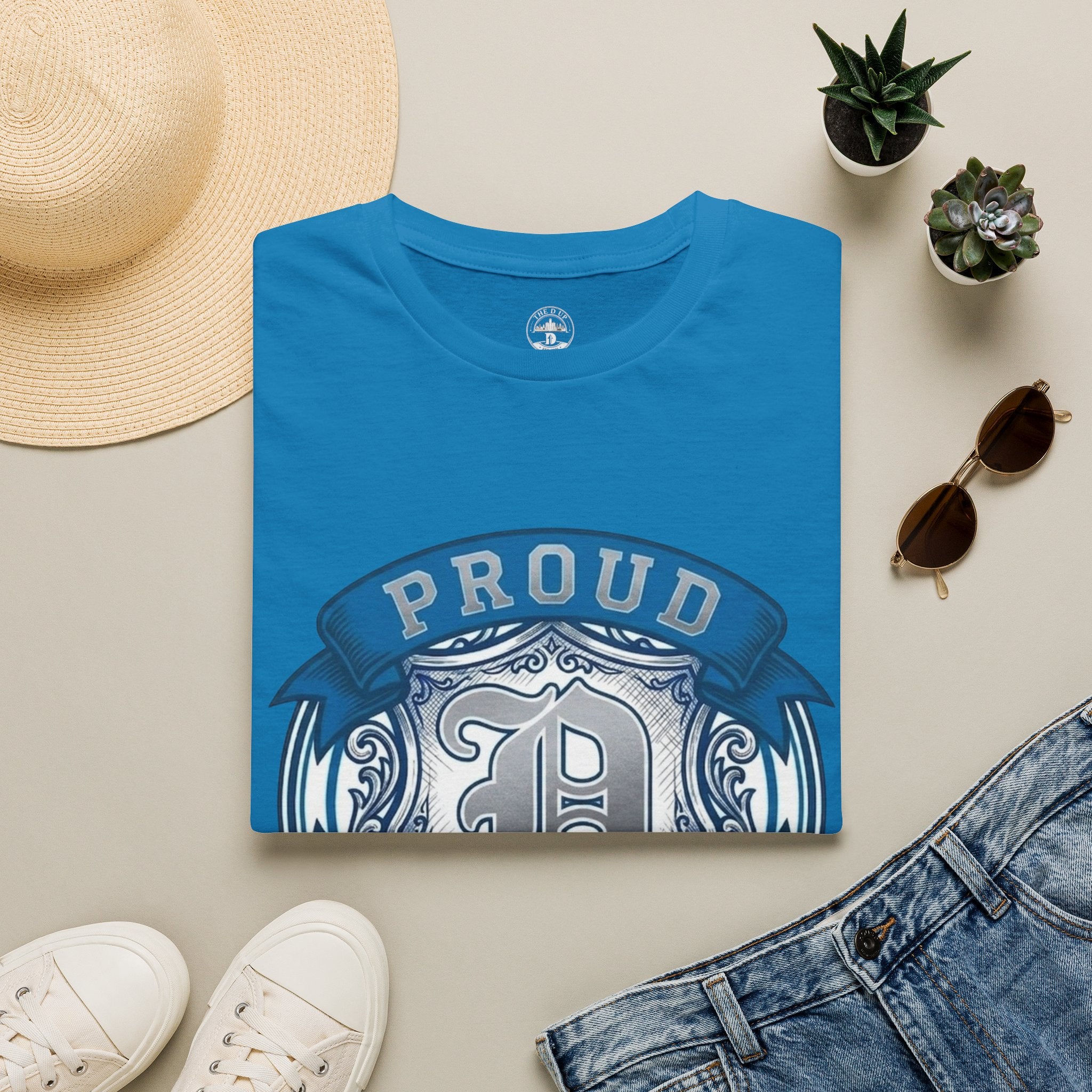 Detroit Pride "PROUD" Vintage Crest T-Shirt — Motor City Hometown Graphic Cotton Tee