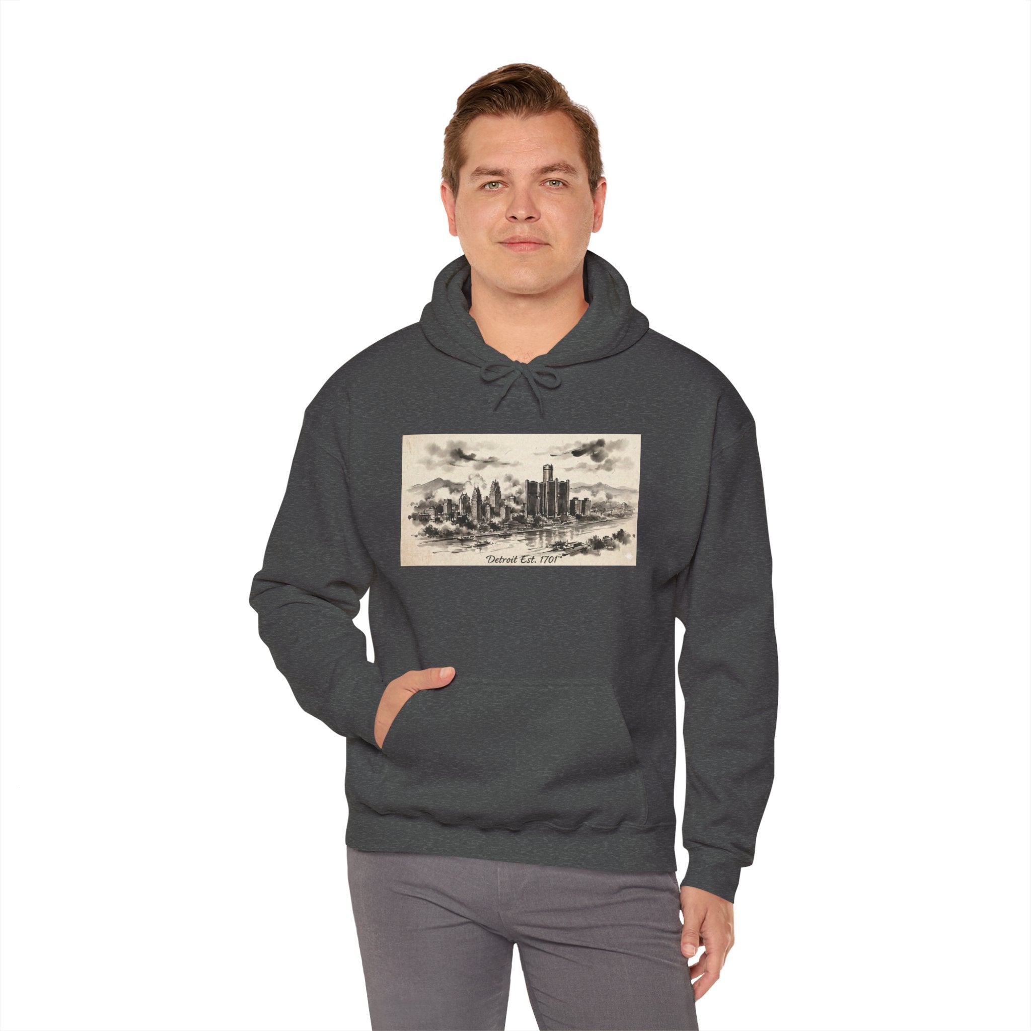 Detroit Pride Vintage Skyline Hoodie — "Detroit, Est. 1701" Pullover | Motor City Roots