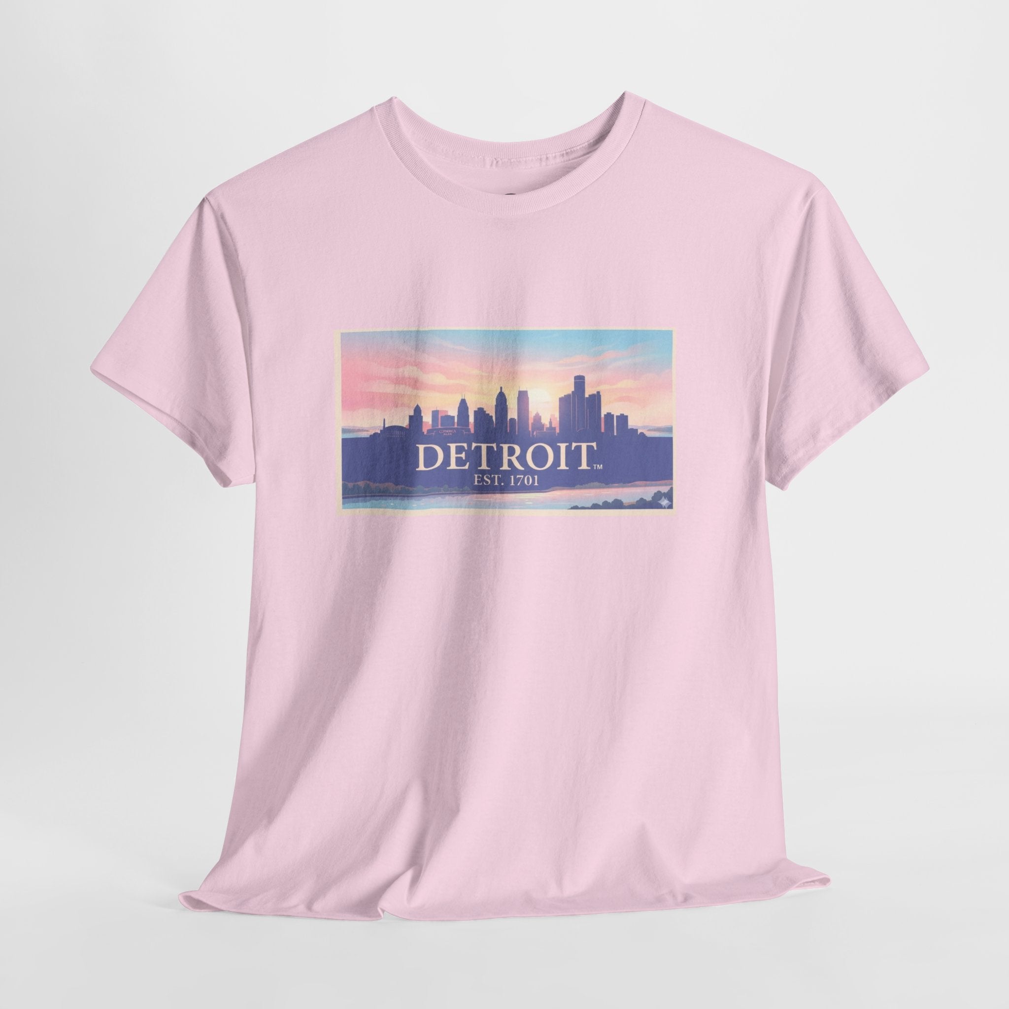 Women's Detroit Skyline T-Shirt – Pastel Sunset Cityscape