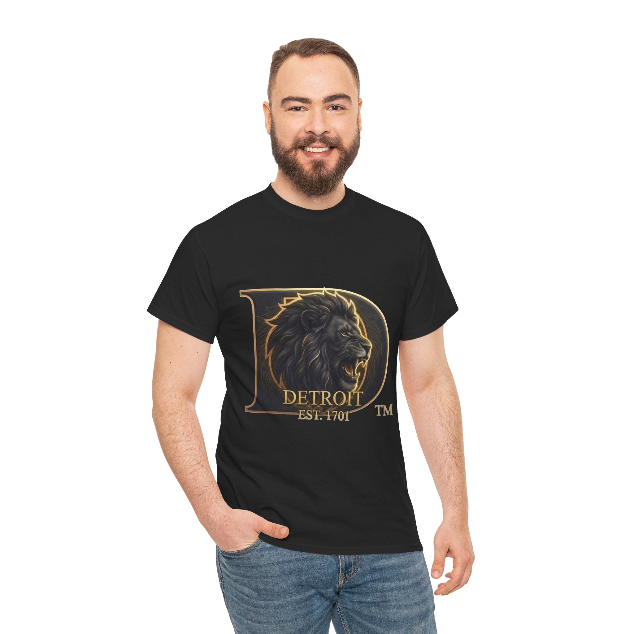 Men's Detroit Pride Lion D T Shirt — Gold Foil Monogram Detroit Lion Graphic(Unisex)