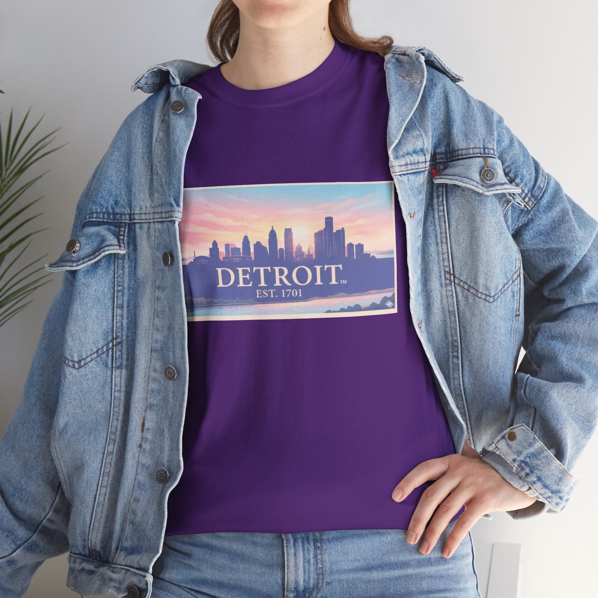 Women's Detroit Skyline T-Shirt – Pastel Sunset Cityscape
