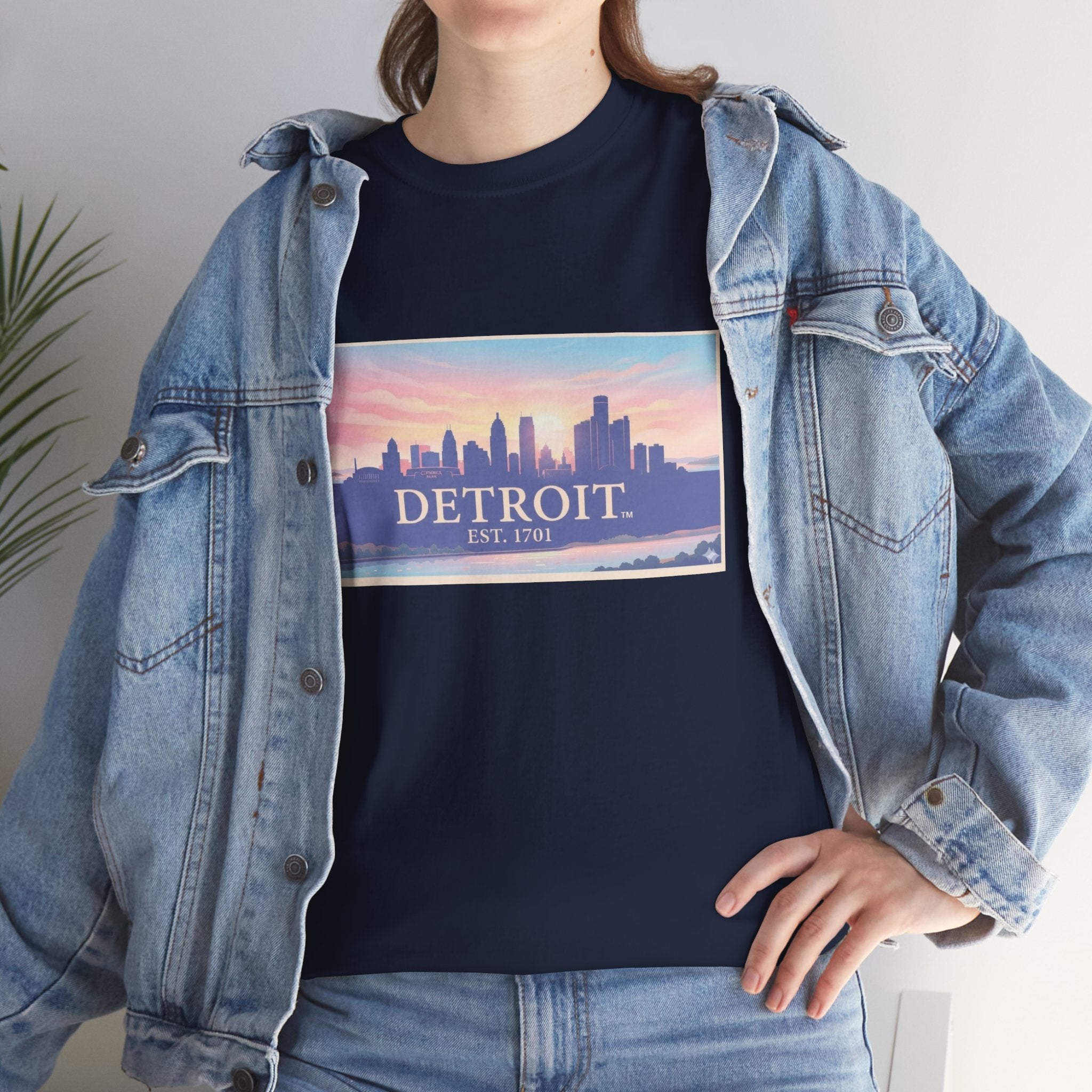 Women's Detroit Skyline T-Shirt – Pastel Sunset Cityscape