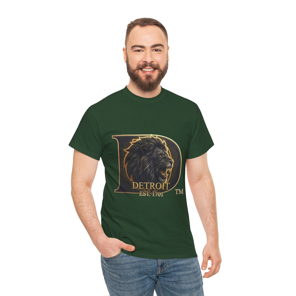Men's Detroit Pride Lion D T Shirt — Gold Foil Monogram Detroit Lion Graphic(Unisex)