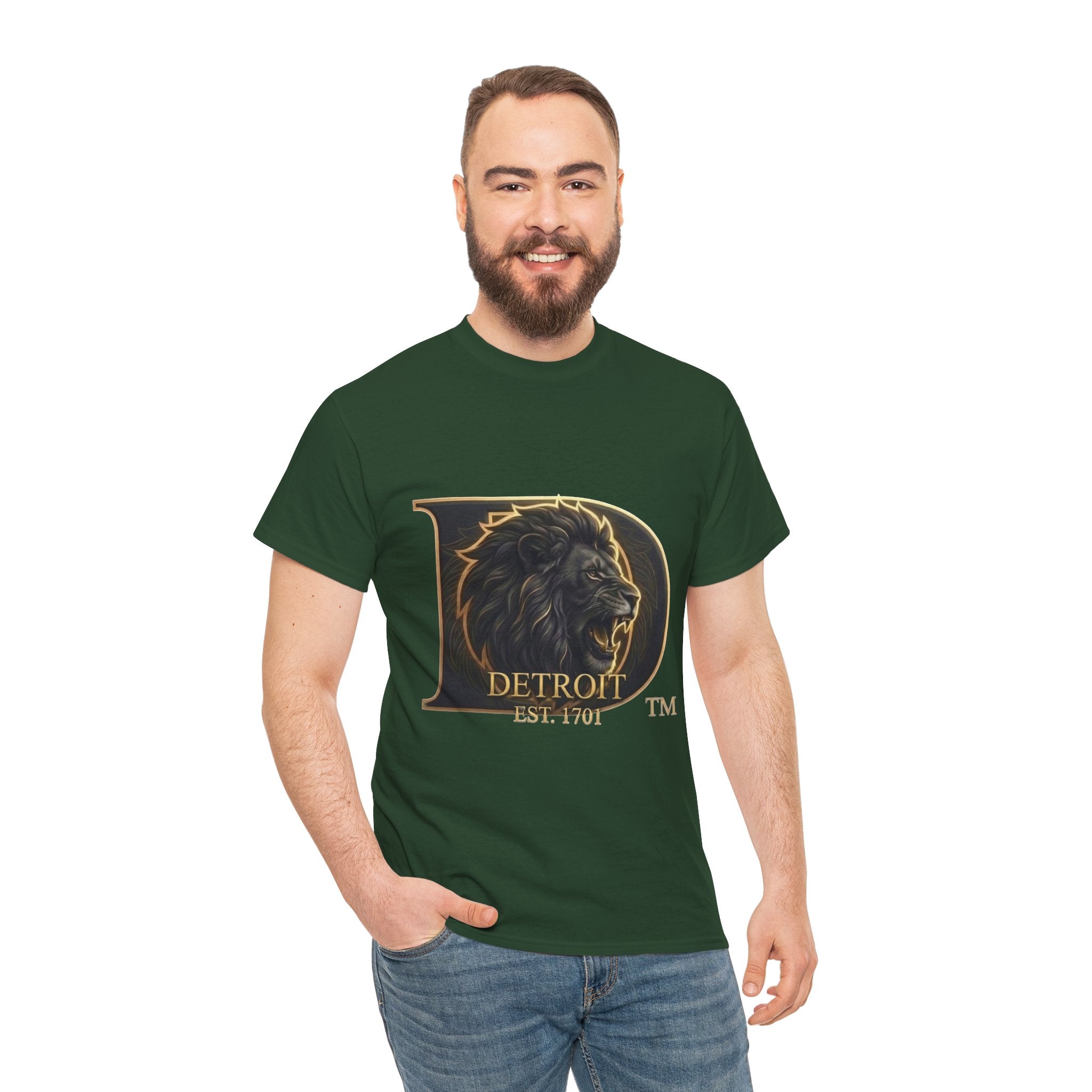 Men's Detroit Pride Lion D T Shirt — Gold Foil Monogram Detroit Lion Graphic(Unisex)