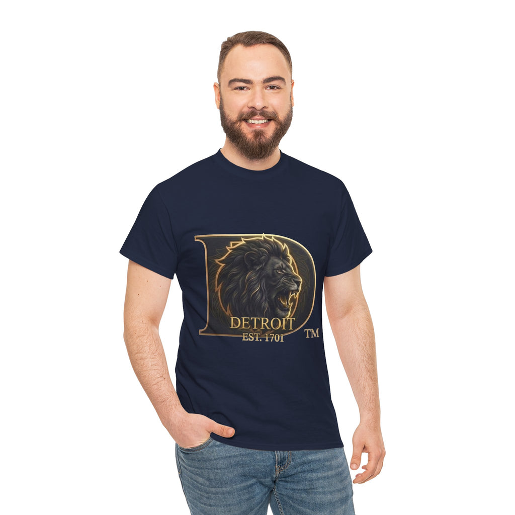 Men's Detroit Pride Lion D T Shirt — Gold Foil Monogram Detroit Lion Graphic(Unisex)