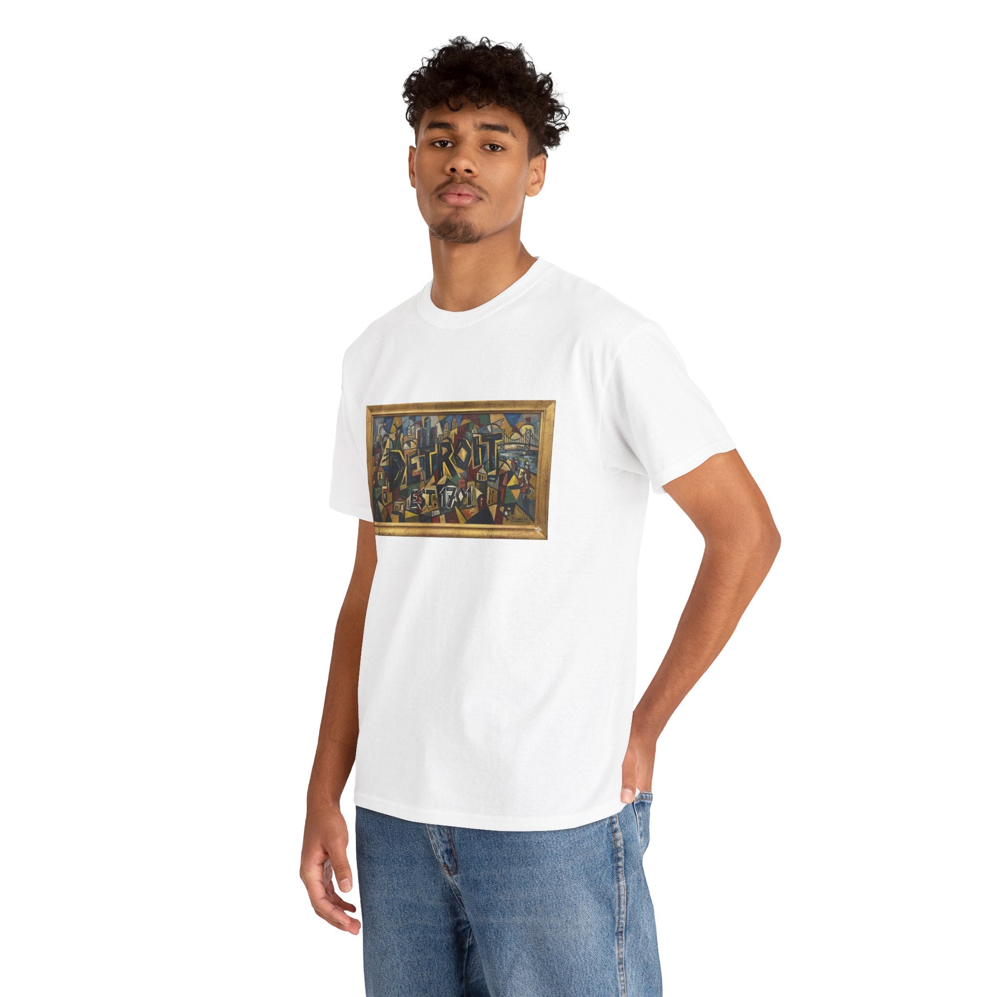 Men's Abstract Cubist Art T-Shirt — Framed Modern Painting Graphic(Unisex)