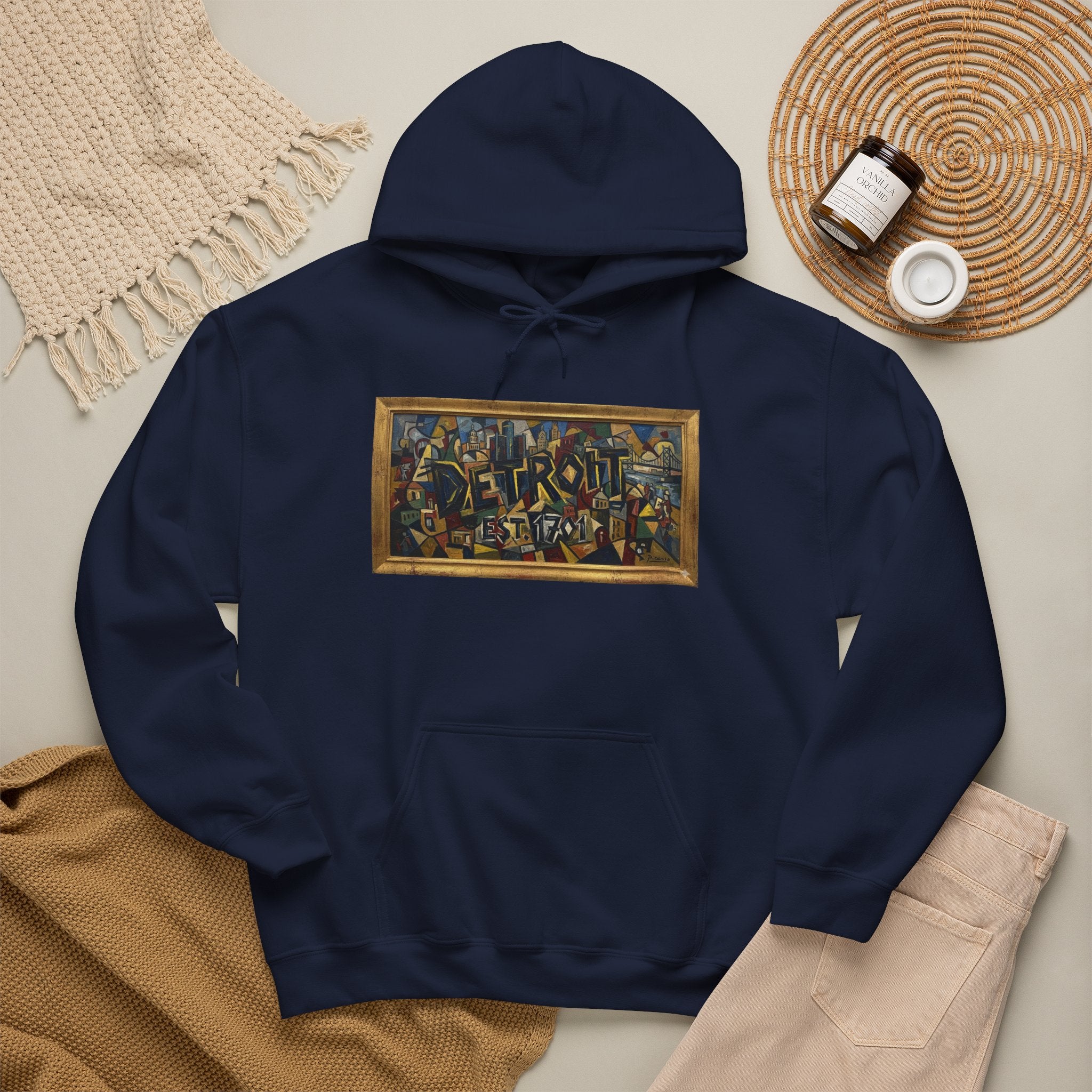 Detroit Abstract Cubist Art Hoodie — Framed Modern Painting Graphic Pullover | Motor City Culture