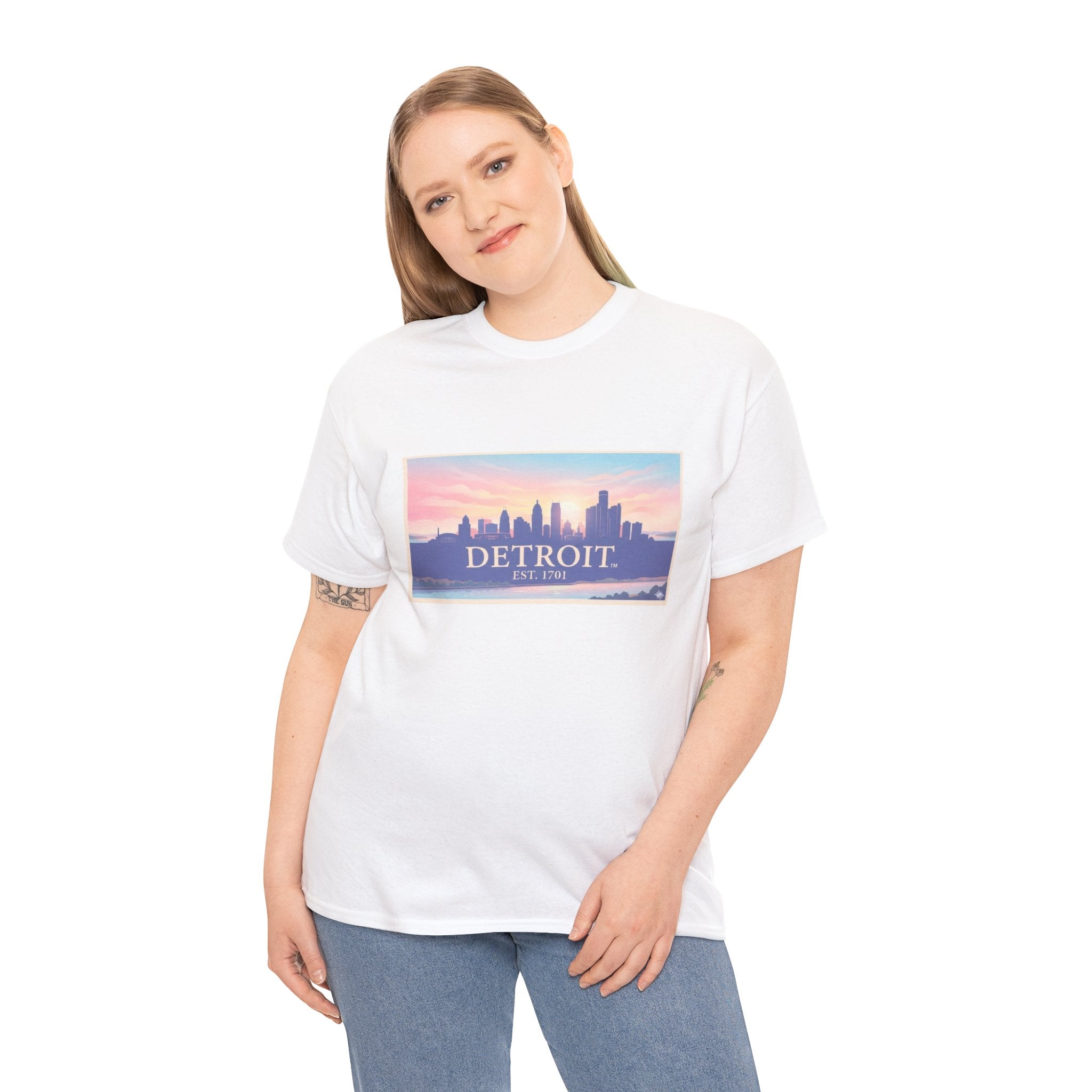Women's Detroit Skyline T-Shirt – Pastel Sunset Cityscape