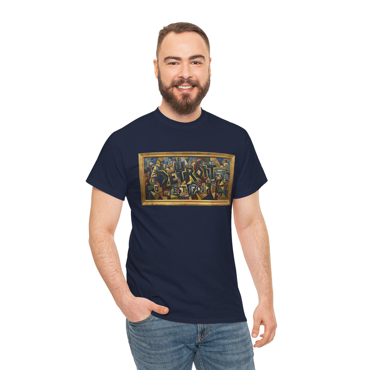 Men's Abstract Cubist Art T-Shirt — Framed Modern Painting Graphic(Unisex)